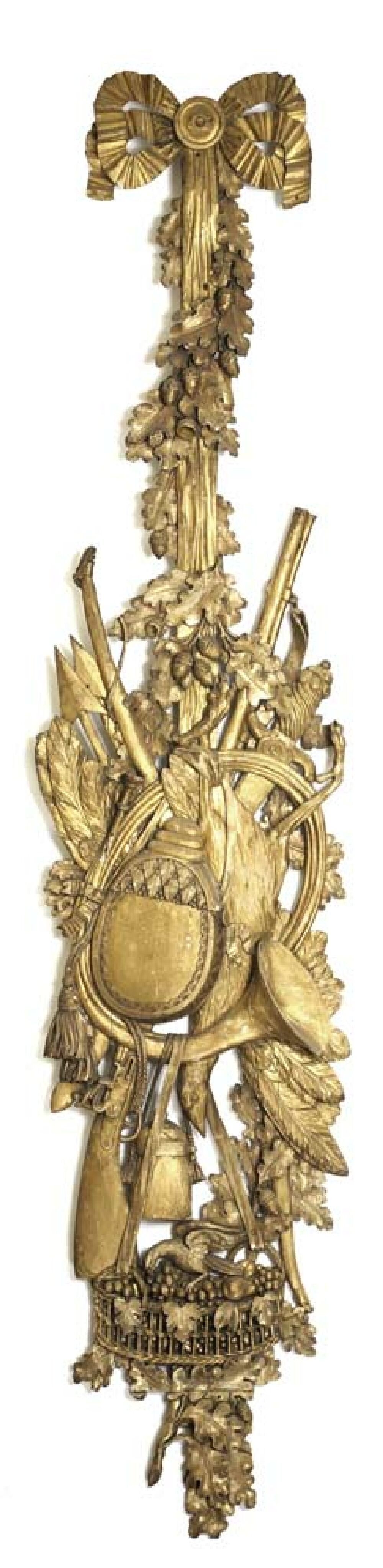 A large and impressive 19th century carved giltwood hanging hunting trophy