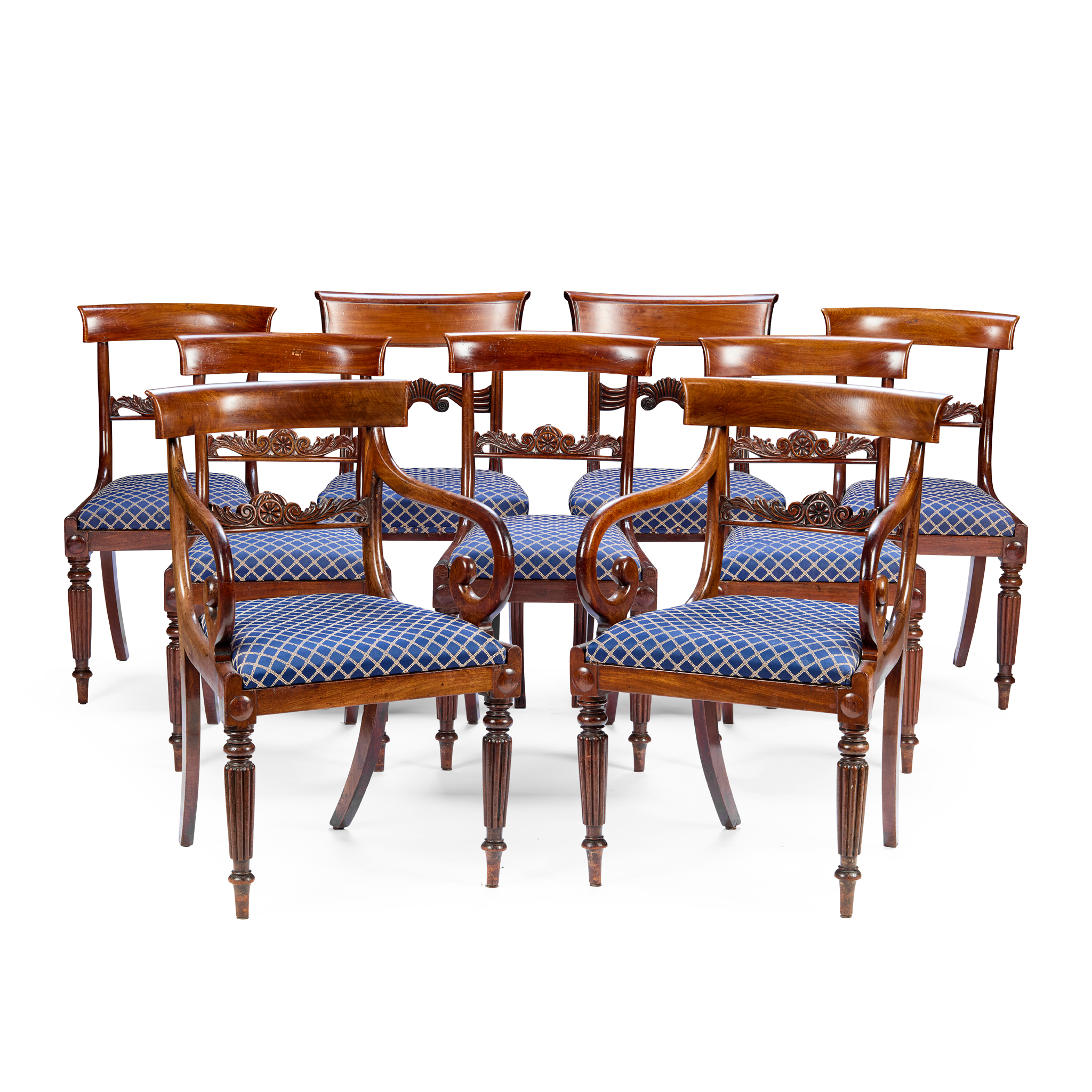 MATCHED SET OF NINE REGENCY MAHOGANY DINING CHAIRS