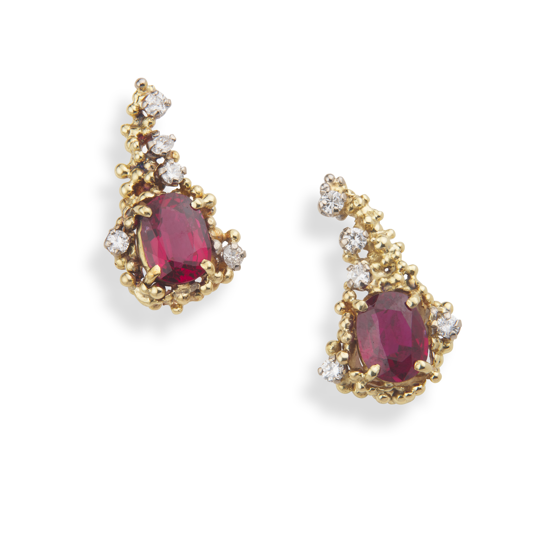 Charles de Temple (Attributed): A pair of red spinel and diamond earrings