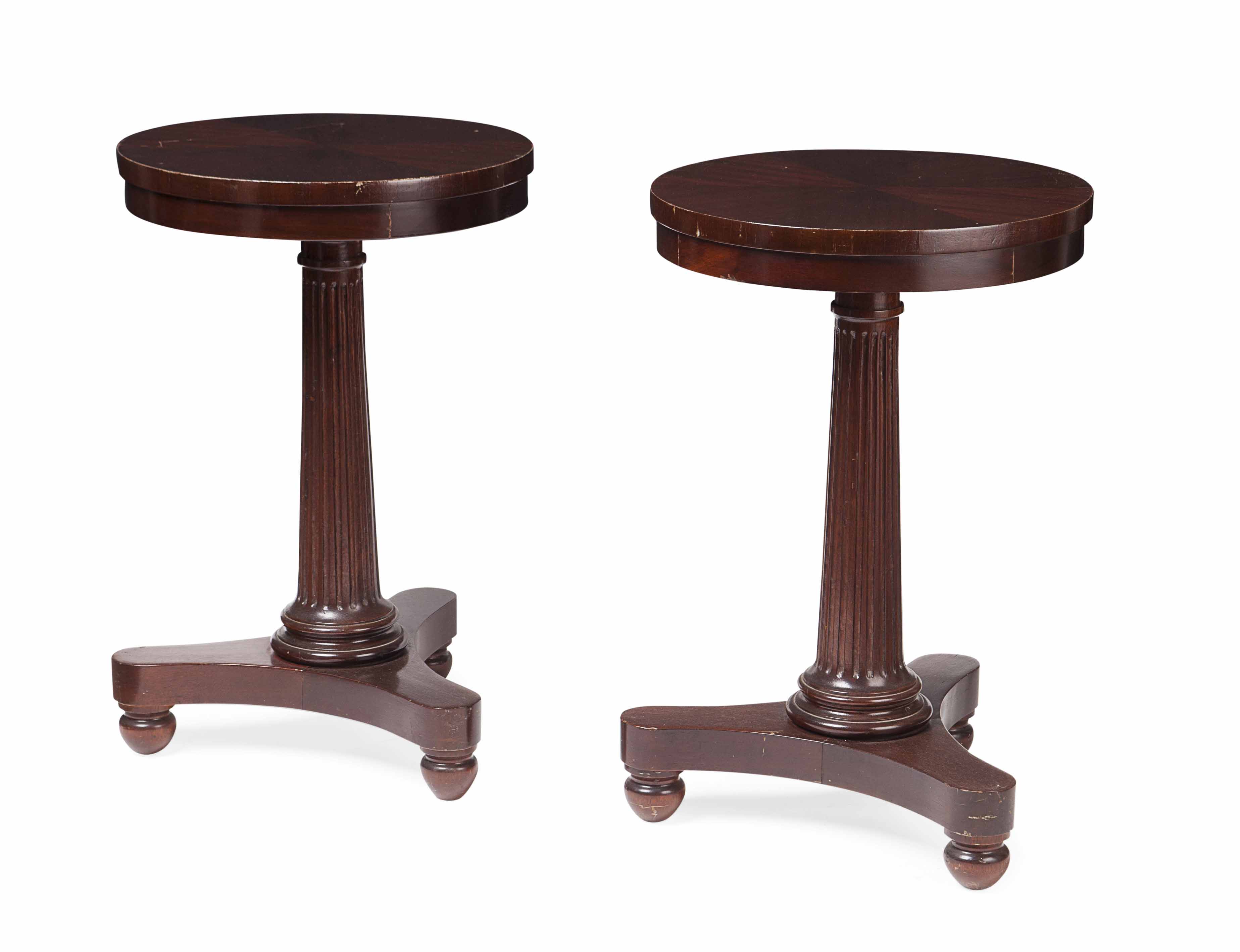 PAIR OF GEORGE IV STYLE MAHOGANY SMALL PEDESTAL TABLES