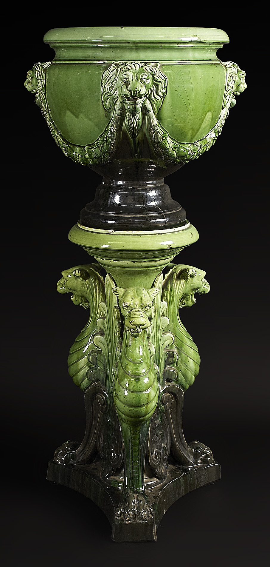 CONTINENTAL MAJOLICA JARDINIERE ON STAND
