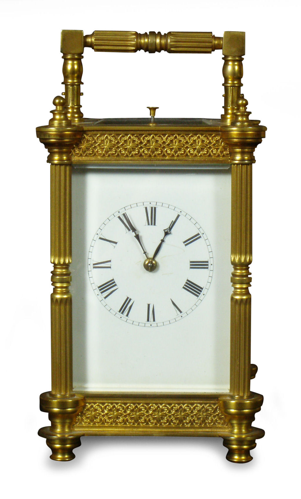 A late 19th/early 20th century French gilt metal repeater carriage clock