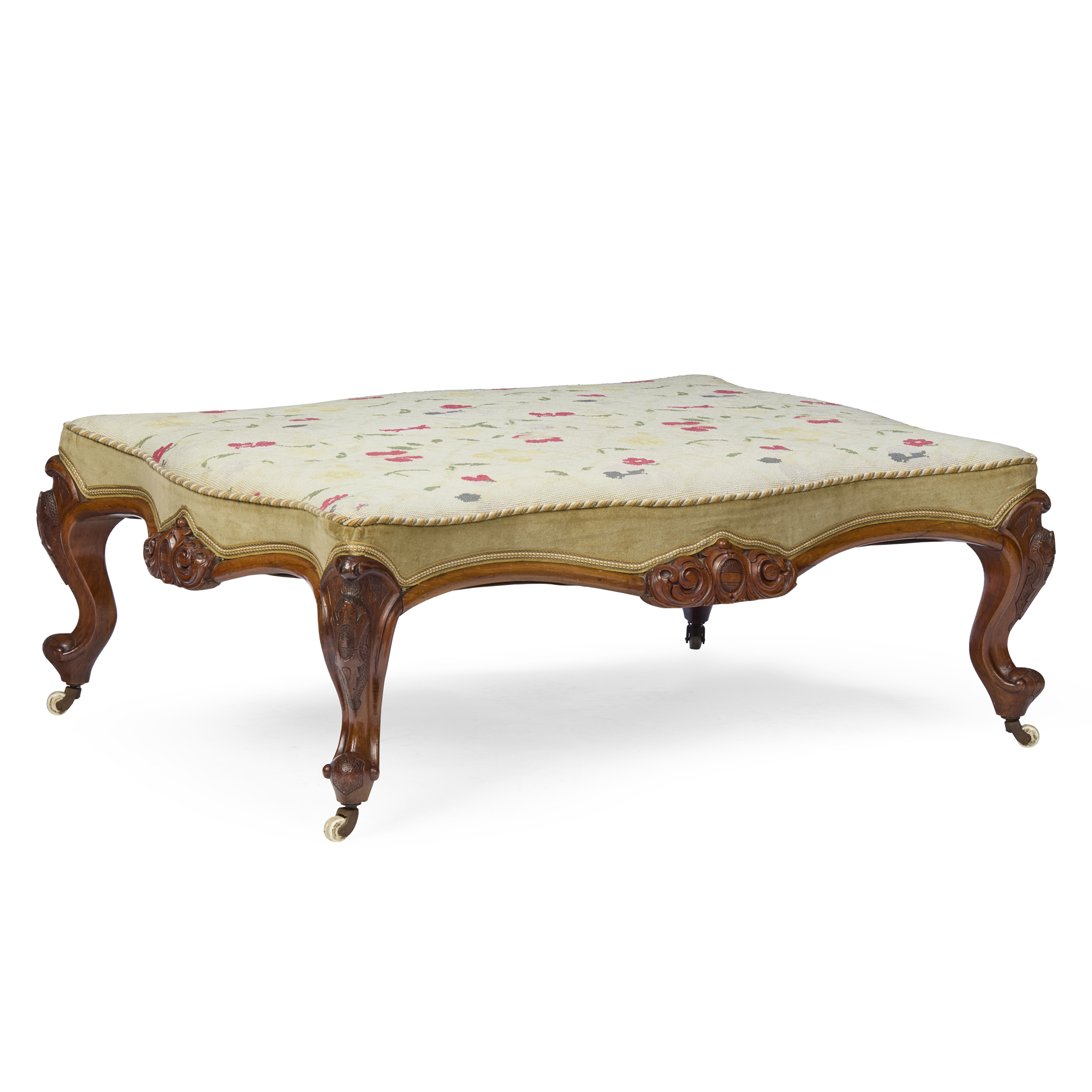 EARLY VICTORIAN WALNUT AND NEEDLEWORK CENTRE STOOL