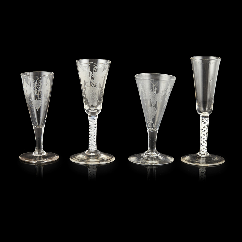 THREE GEORGIAN ETCHED ALE GLASSES