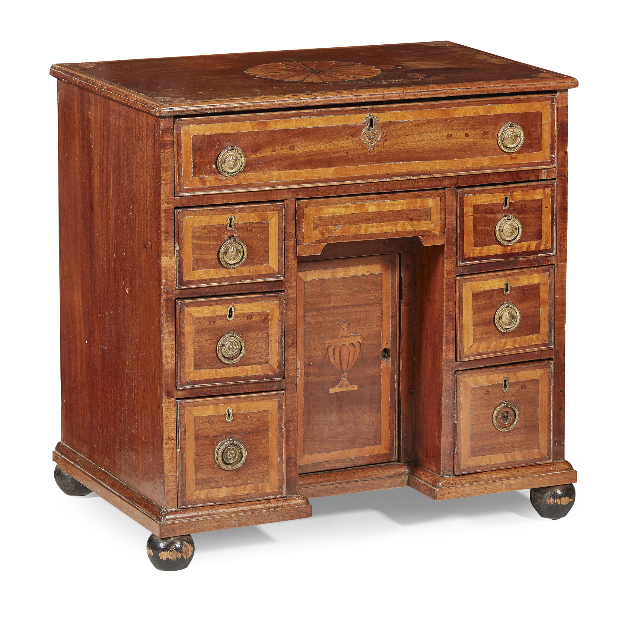 GEORGE I WALNUT, FRUITWOOD AND INLAID KNEEHOLE DRESSING TABLE