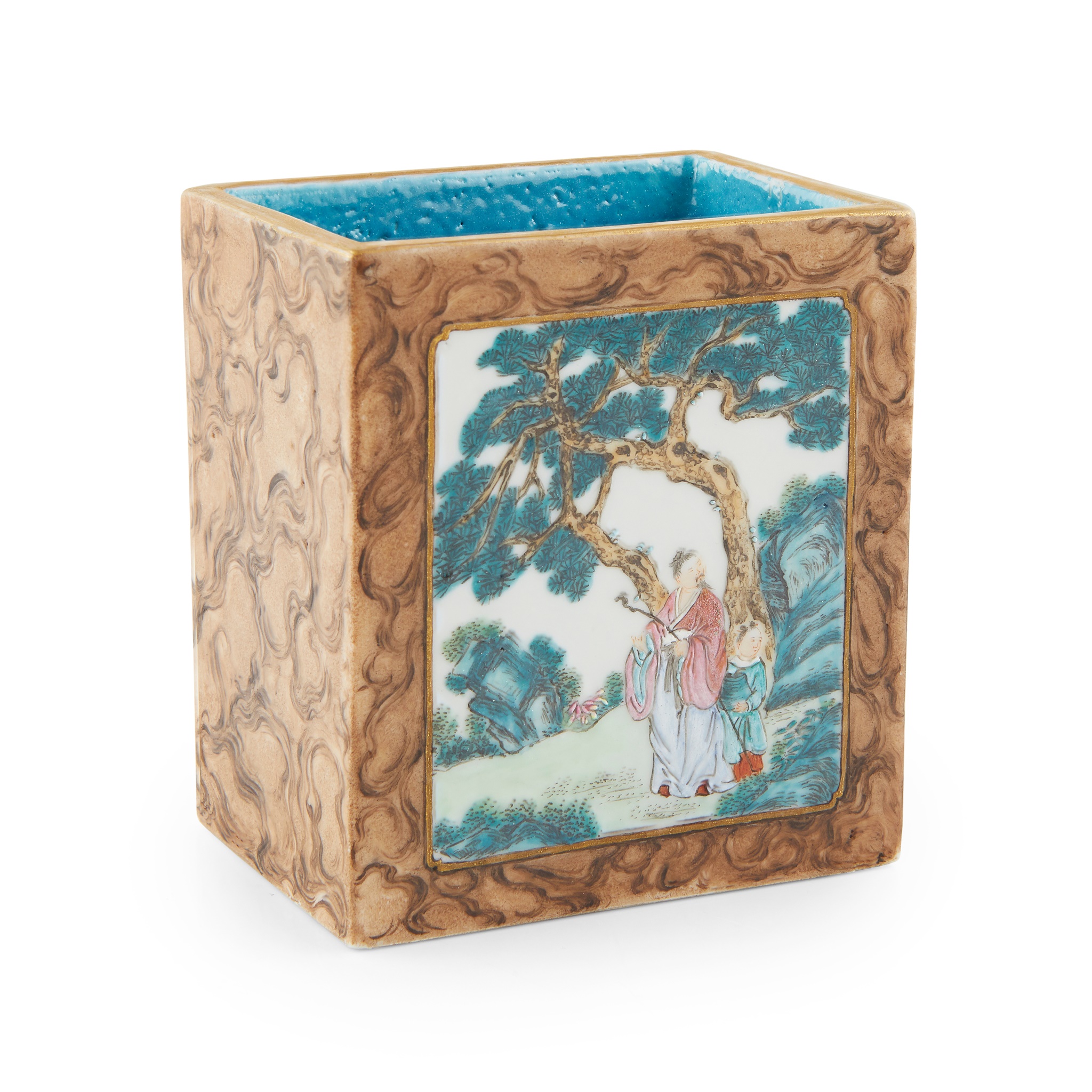 FAMILLE ROSE RECTANGULAR BRUSH POT