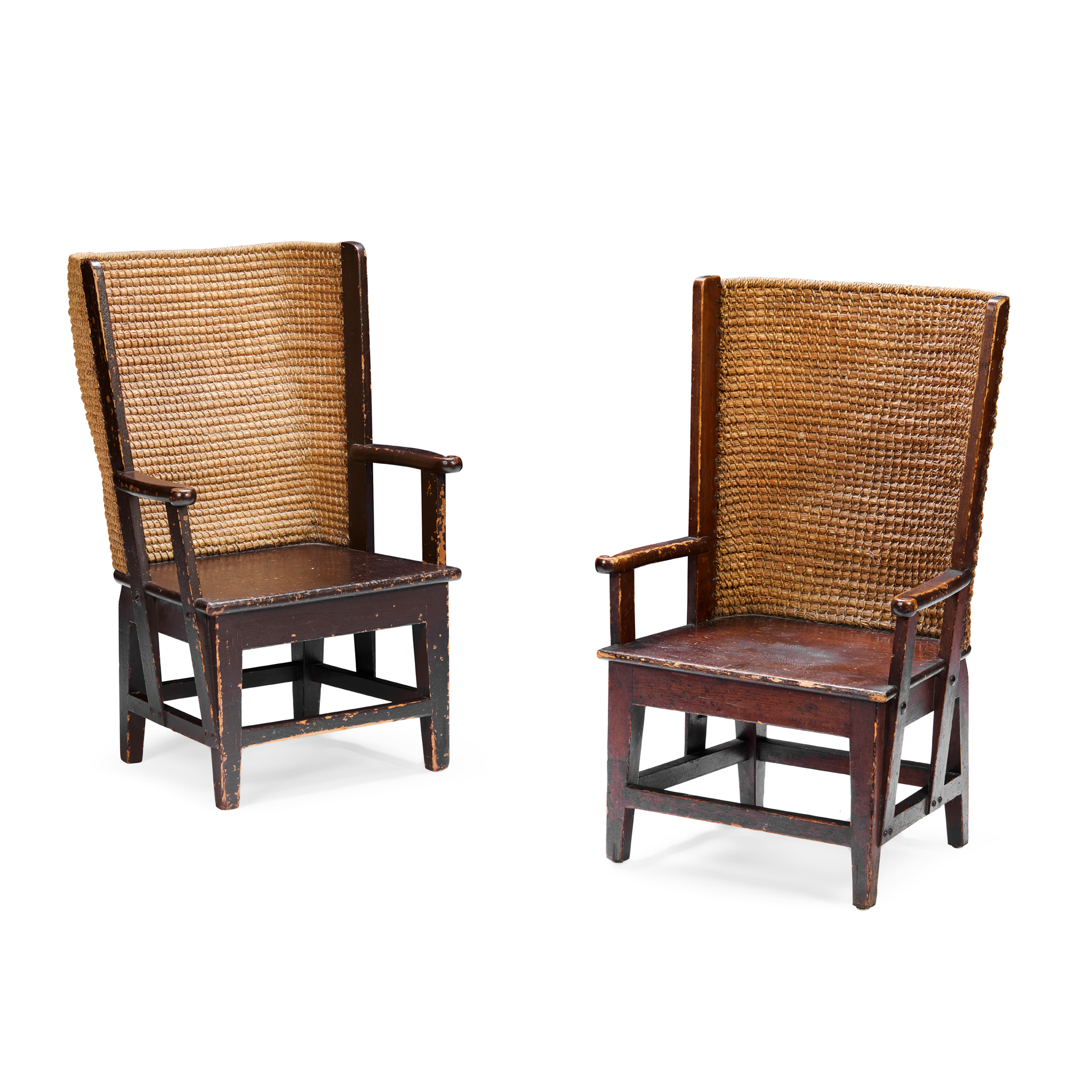 A NEAR PAIR OF PINE-FRAMED CHILDREN'S ORKNEY CHAIRS
