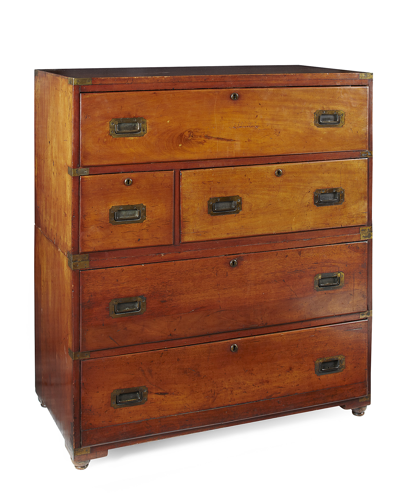 VICTORIAN TEAK CAMPAIGN SECRETAIRE CHEST