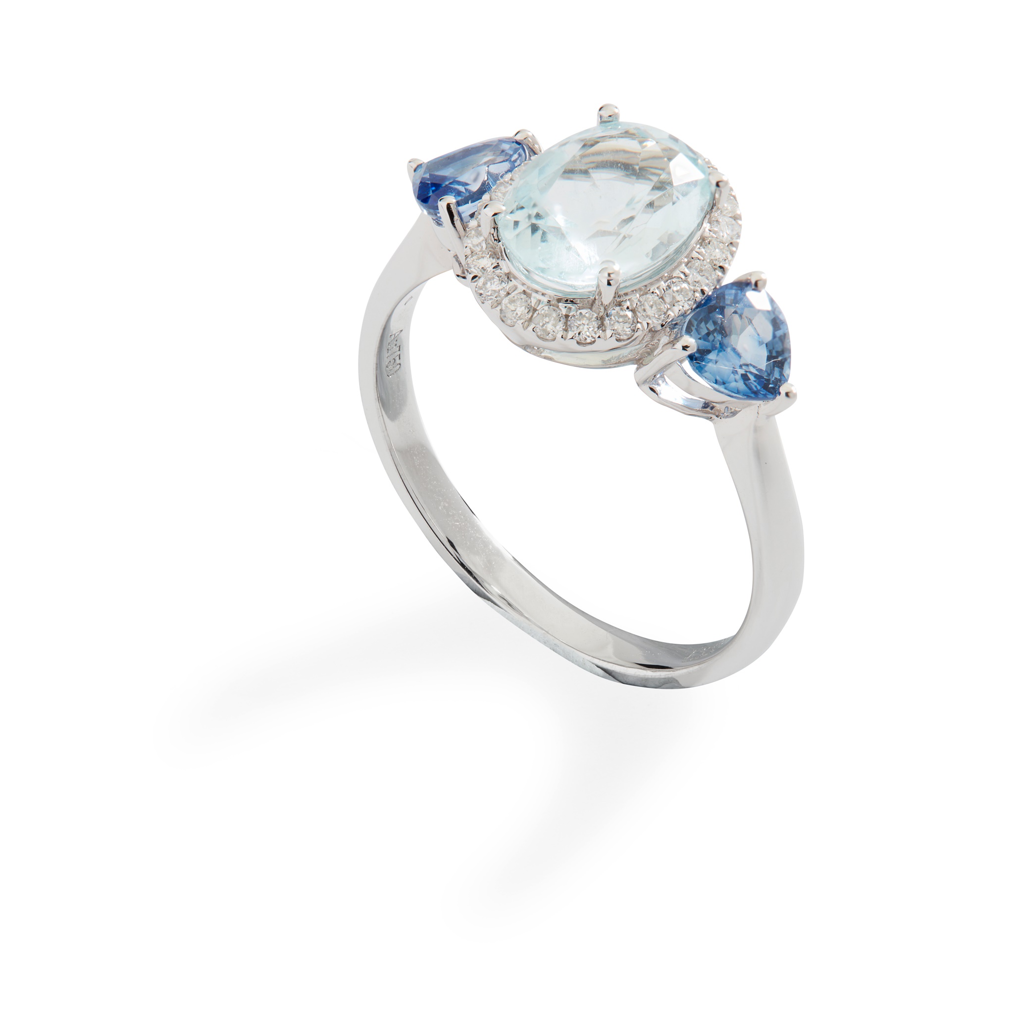 An aquamarine, sapphire and diamond cluster ring