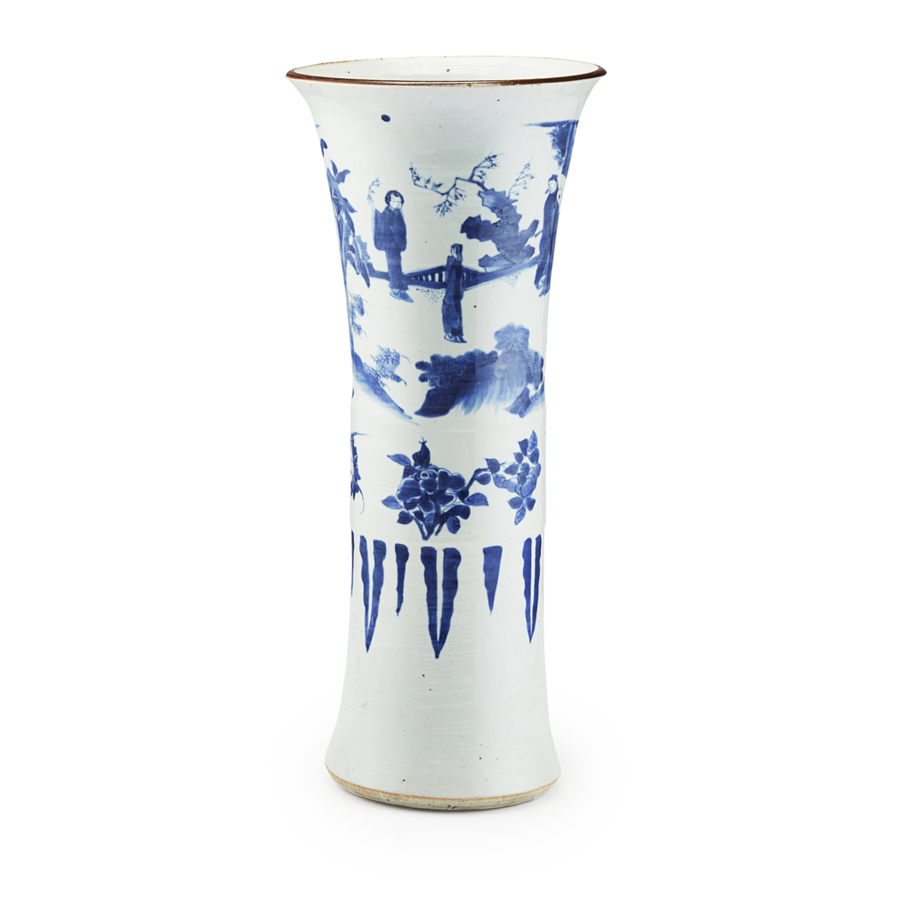 BLUE AND WHITE BEAKER VASE
