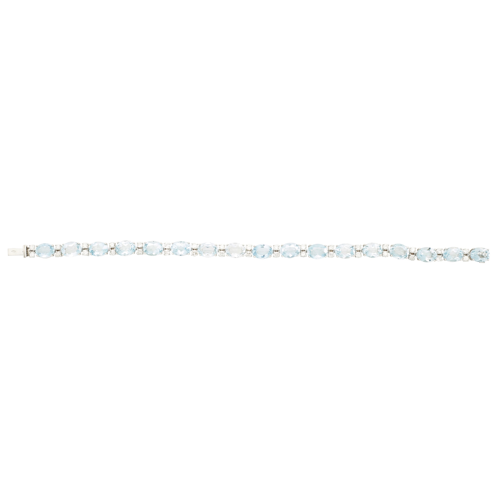 An 18ct white gold aquamarine and diamond set line bracelet