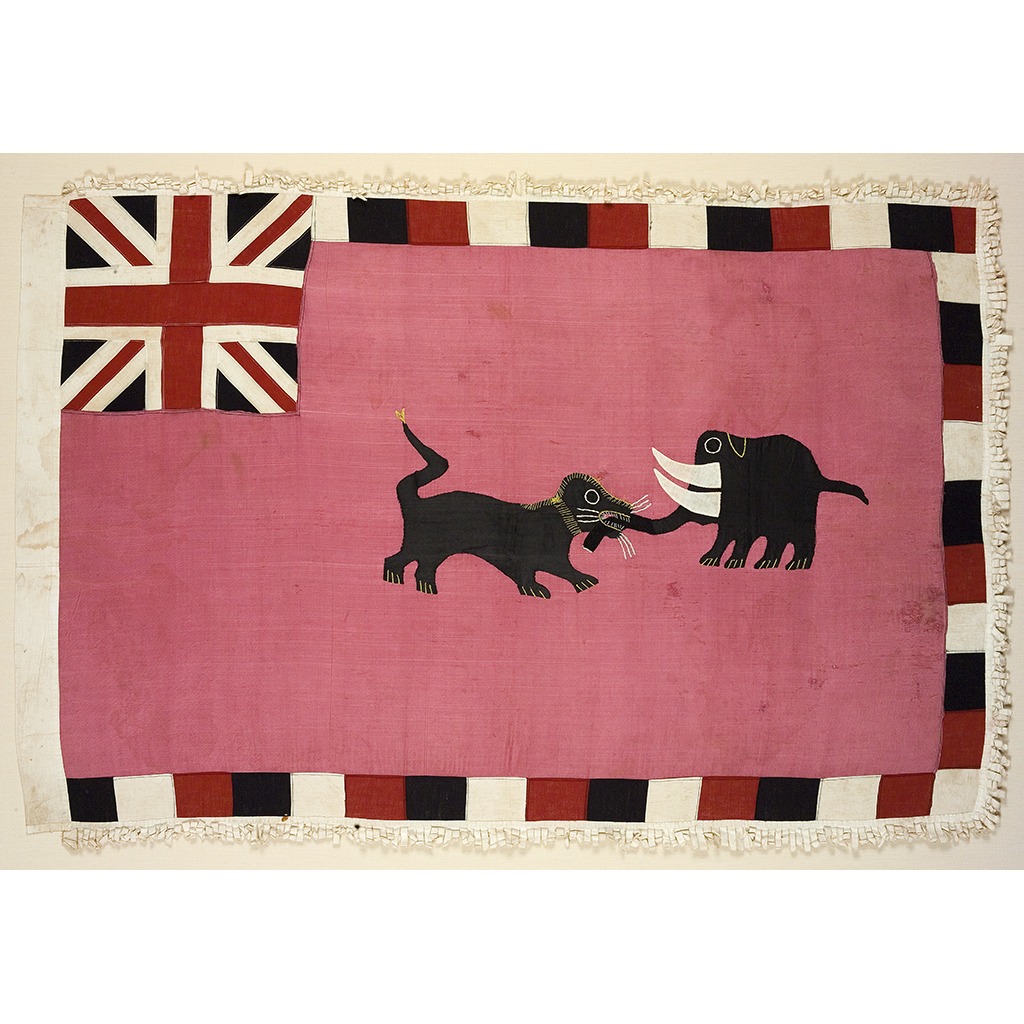 FANTE ASAFO FLAG: IT IS A FOOLISH LION WHO DARES CHALLENGE THE ELEPHANT