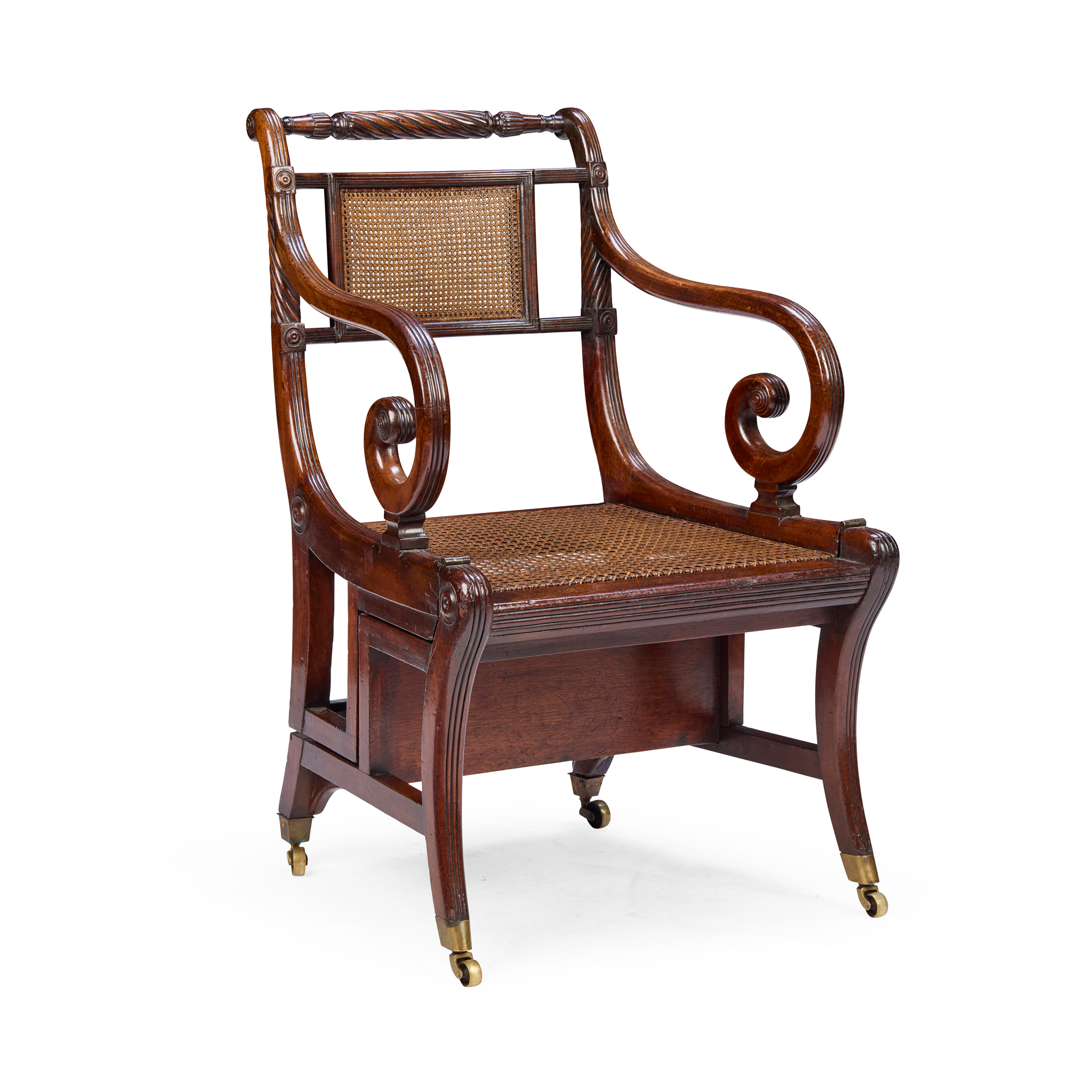 REGENCY MAHOGANY METAMORPHIC LIBRARY ARMCHAIR
