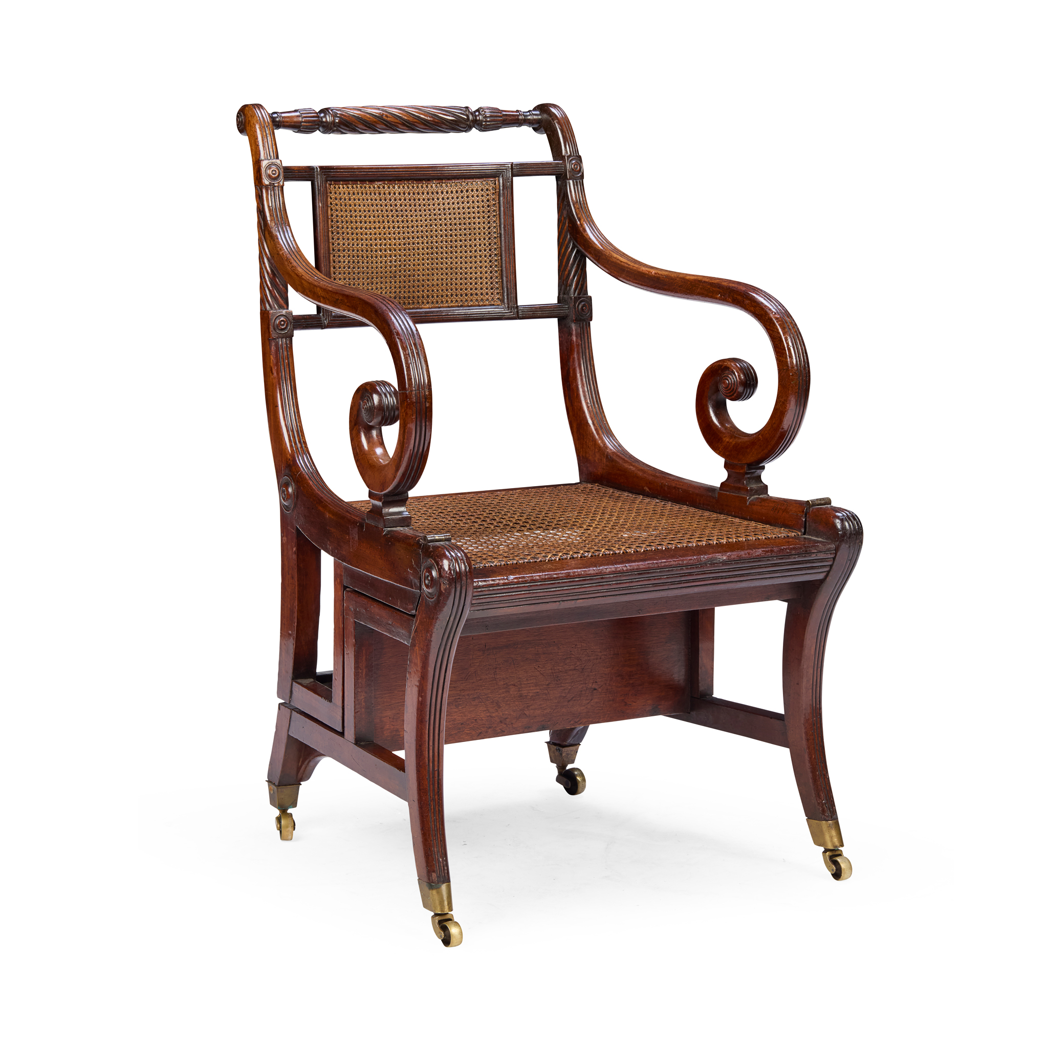REGENCY MAHOGANY METAMORPHIC LIBRARY ARMCHAIR