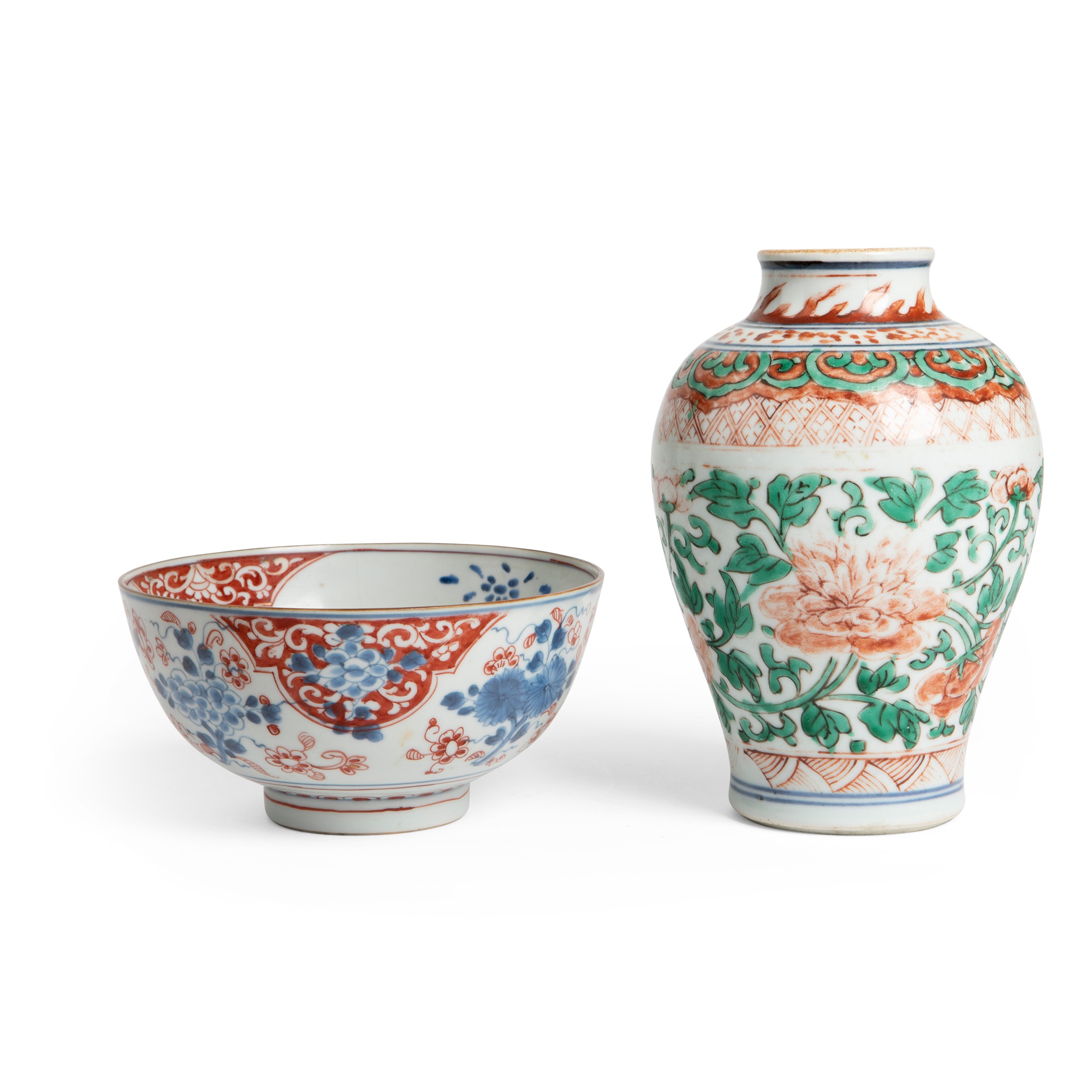 TWO POLYCHROME PORCELAIN WARES