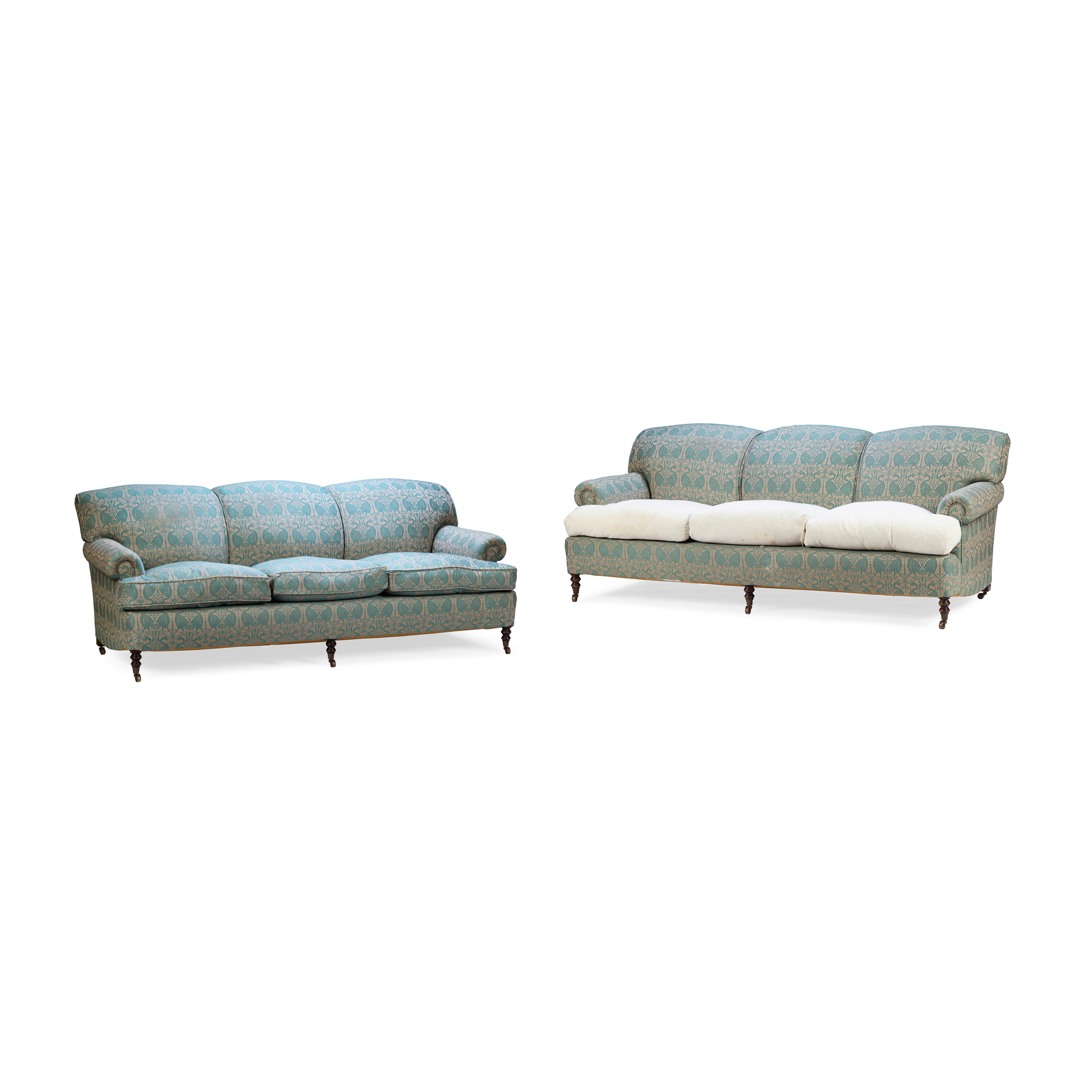 MATCHED PAIR OF COUNTRY HOUSE THREE SEAT SOFAS