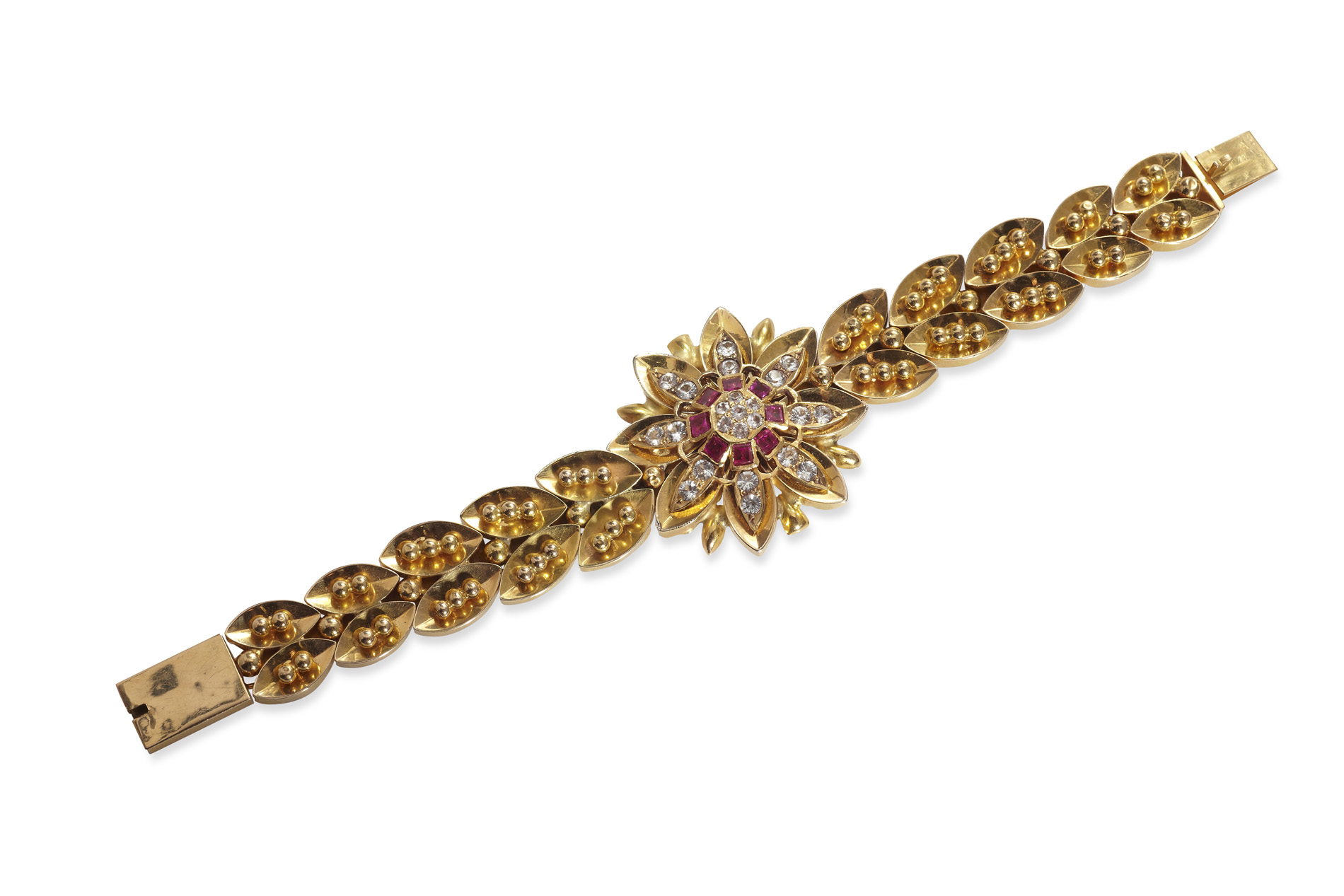 A mid-20th century gem set floral bracelet