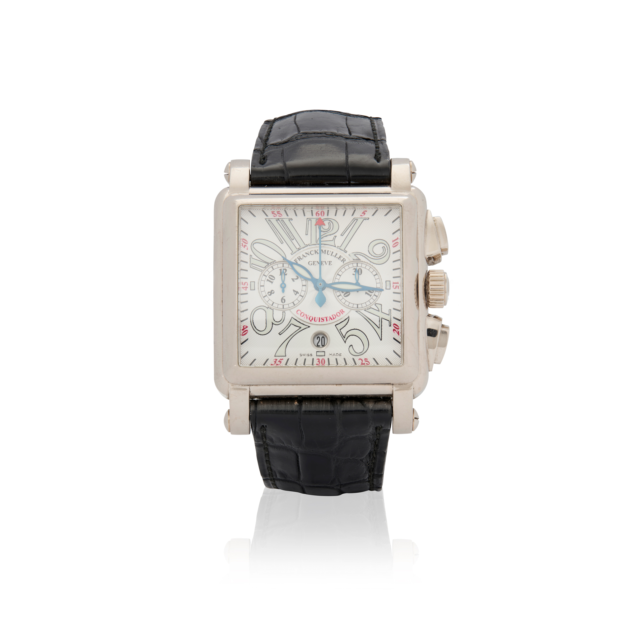 Franck Muller. A fine and unusual, large square 18k white gold automatic chronograph wristwatch