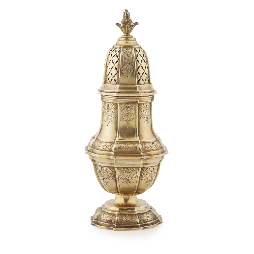 A French silver gilt sugar caster