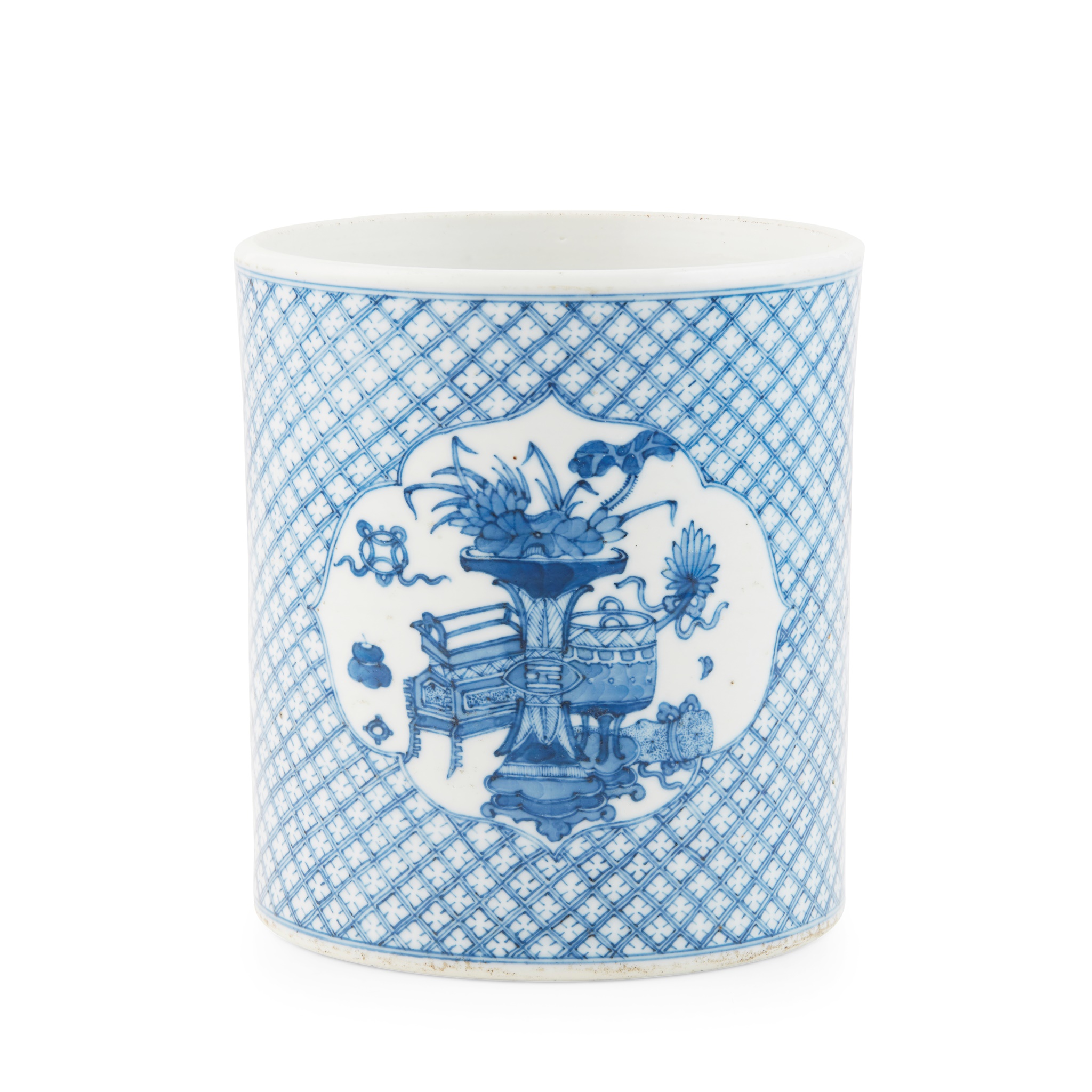 BLUE AND WHITE 'BOGU' BRUSH POT