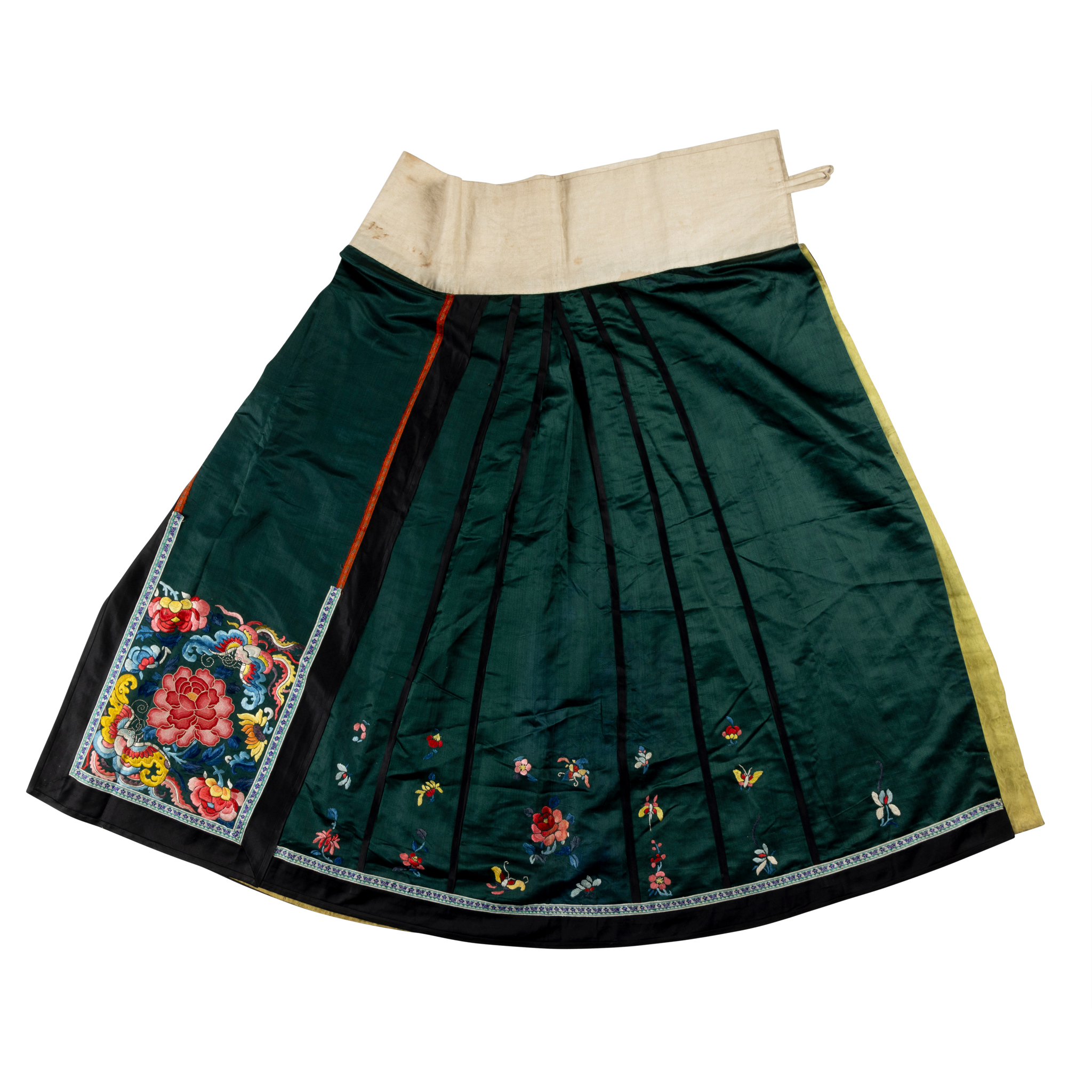 CHINESE SILK EMBROIDERED PLEATED SKIRT AND TROUSERS