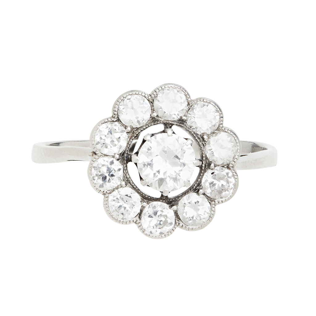 A diamond set floral cluster ring