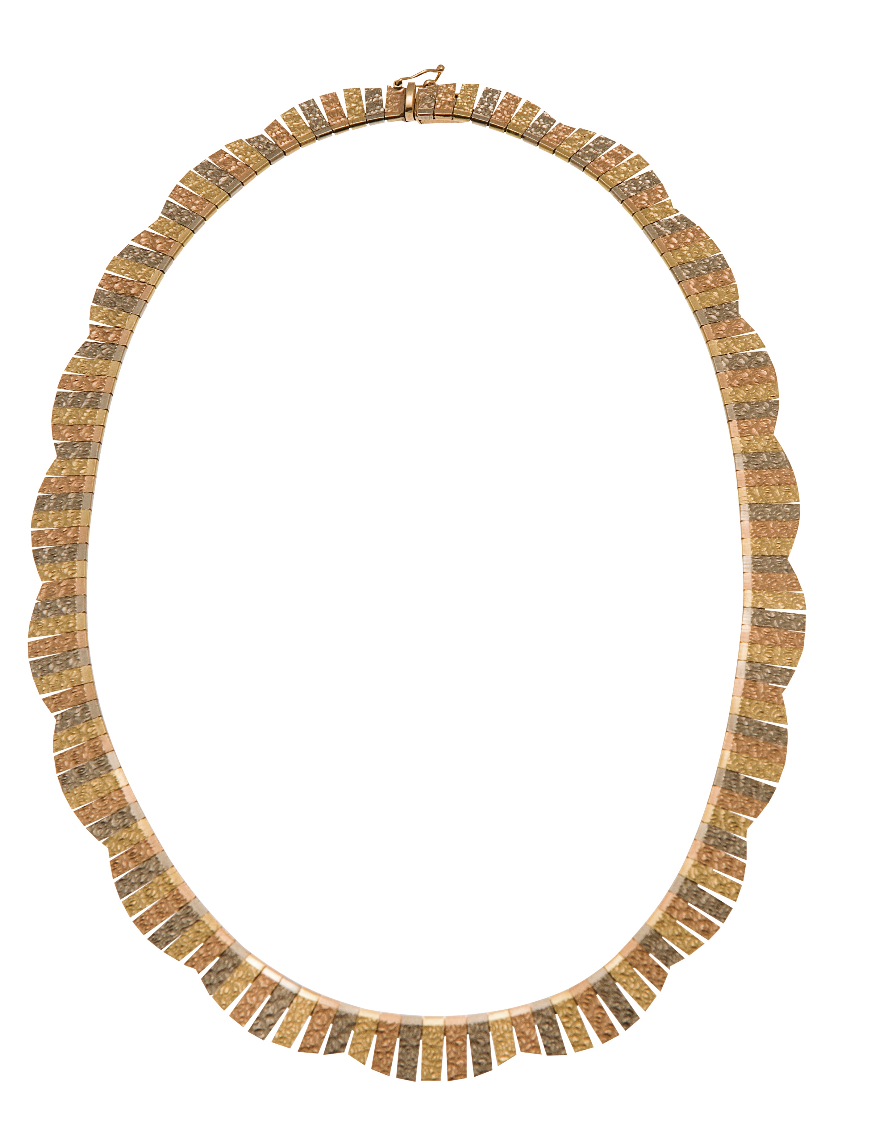 A 1970s tri-coloured fringe link necklace