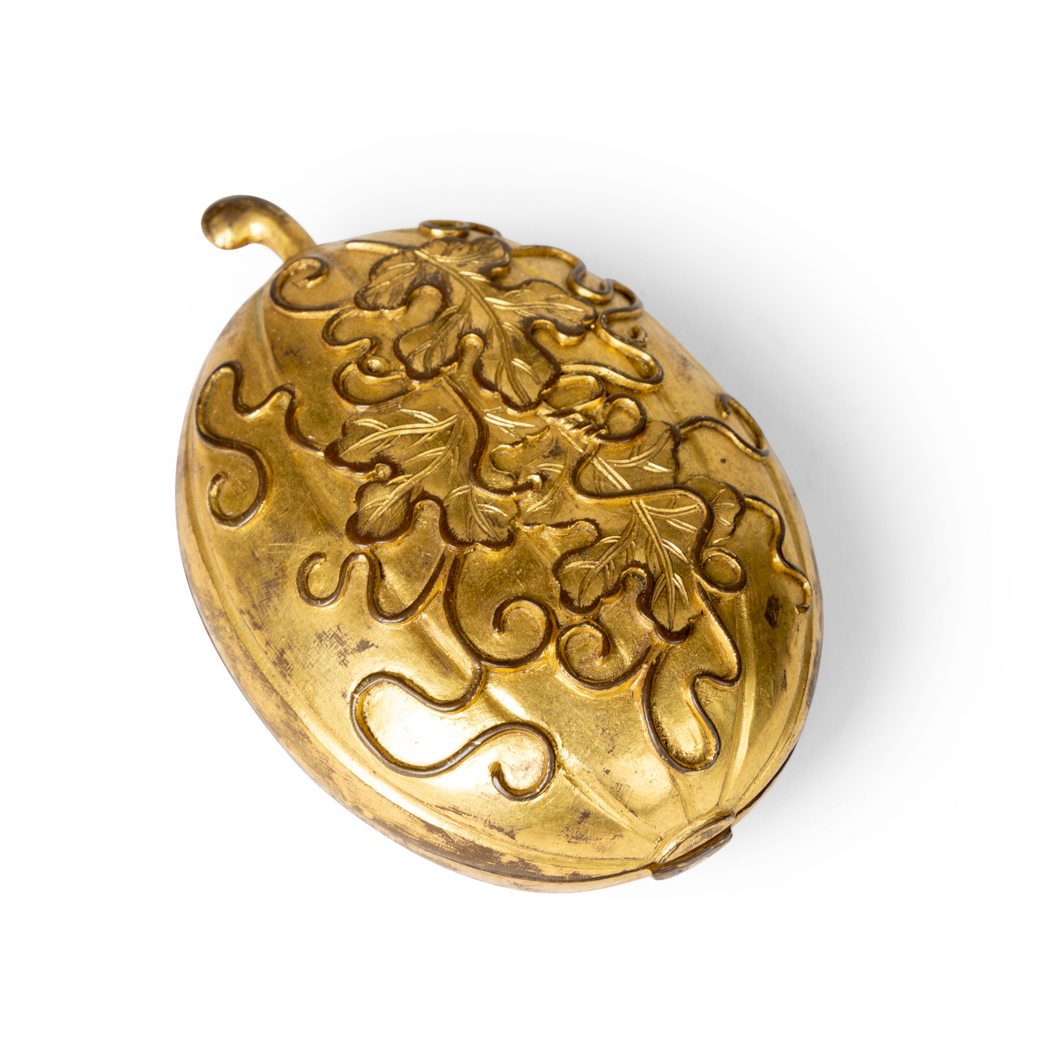 GILT-BRONZE MELON-FORM BOX AND COVER