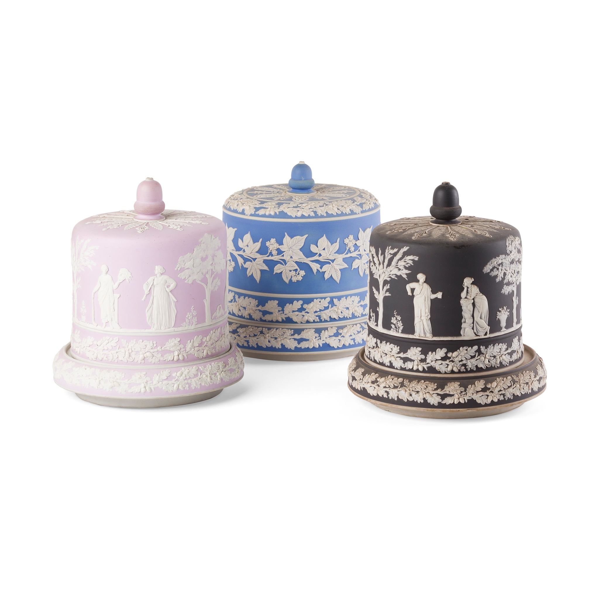 THREE JASPERWARE CHEESE DOMES