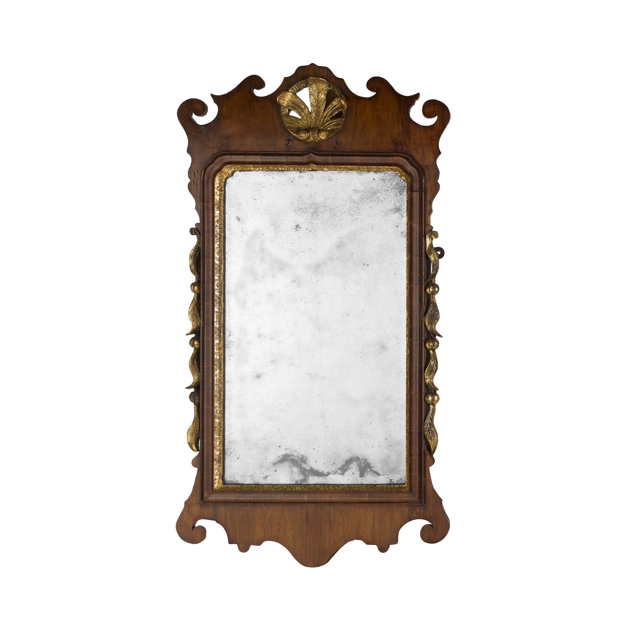 GEORGE I WALNUT AND GILTWOOD MIRROR