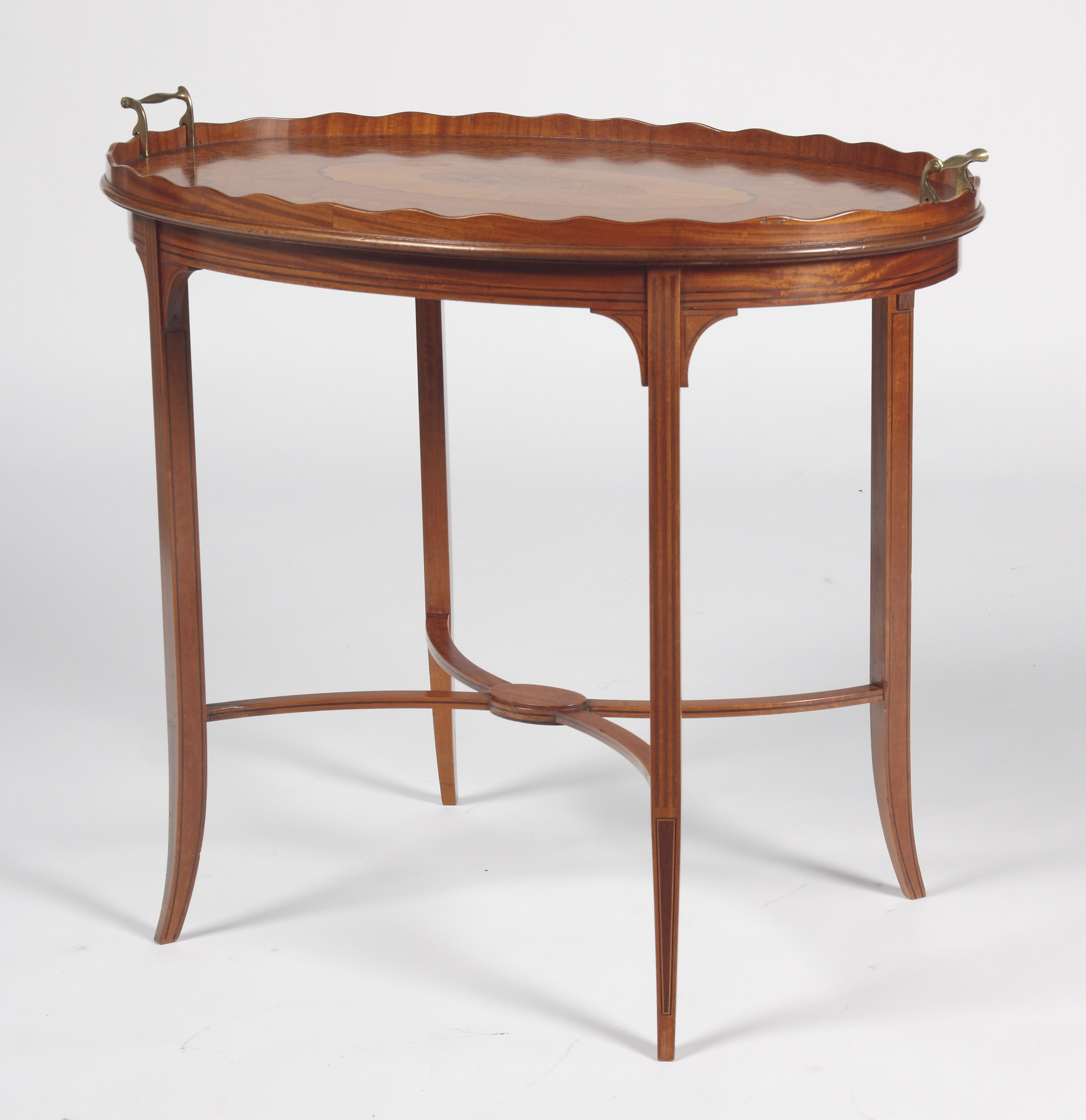 An Edwardian satinwood and tulipwood crossbanded tray table