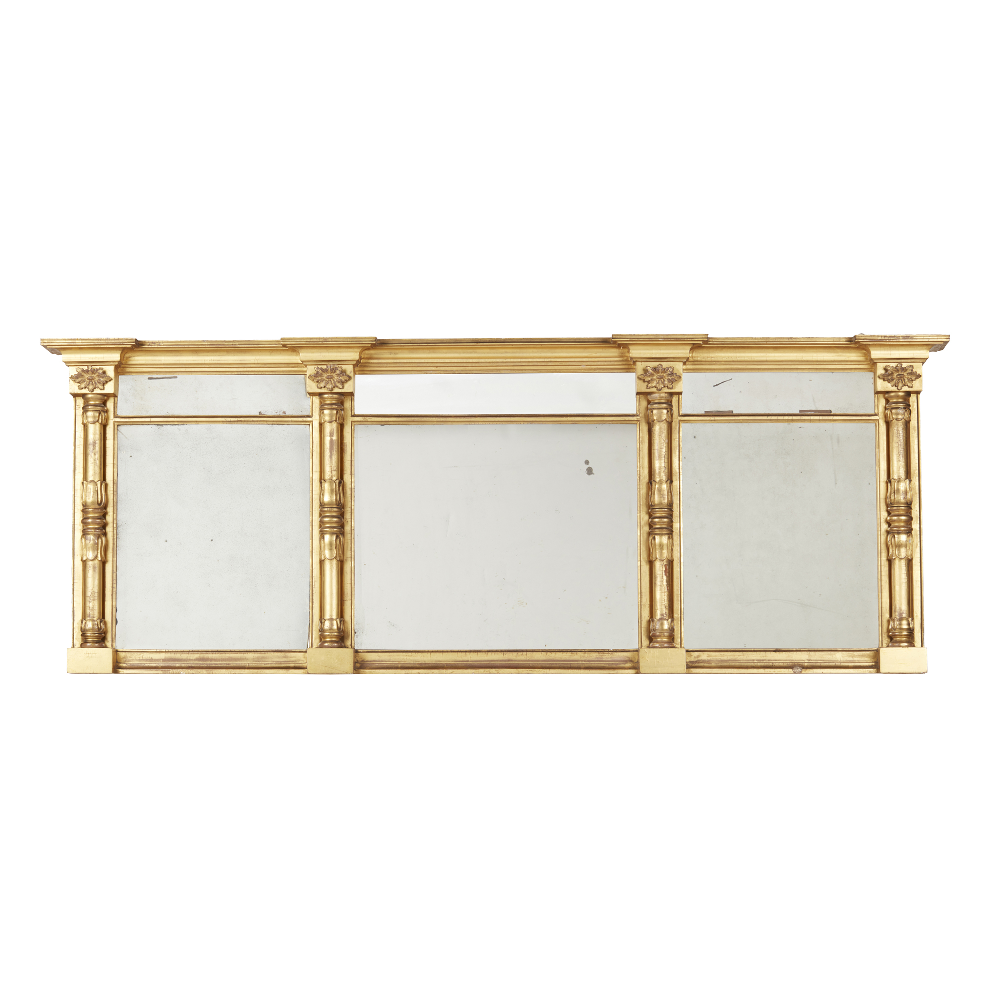 REGENCY GILTWOOD TRIPLE PLATE OVERMANTEL MIRROR