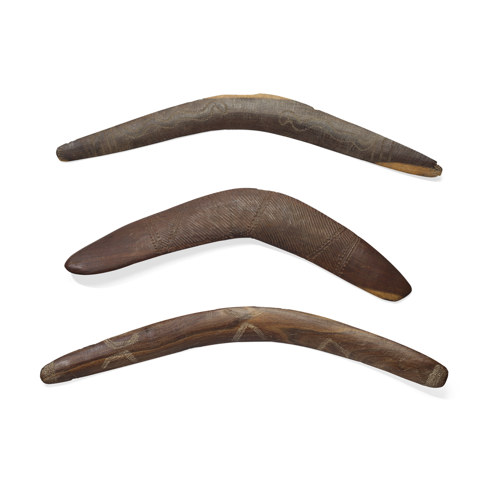 THREE ABORIGINAL BOOMERANGS