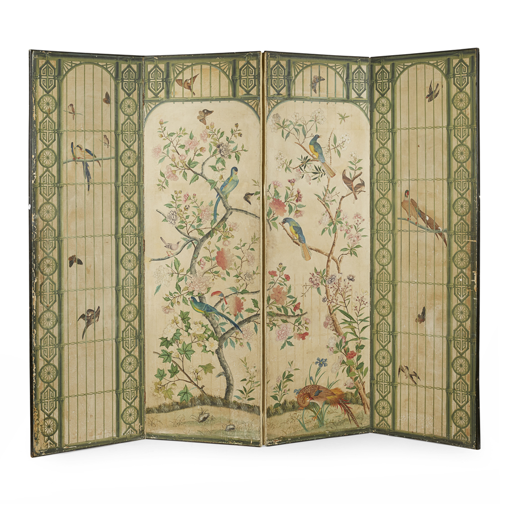 CHINESE WALLPAPER FOUR PANEL FLOOR SCREEN