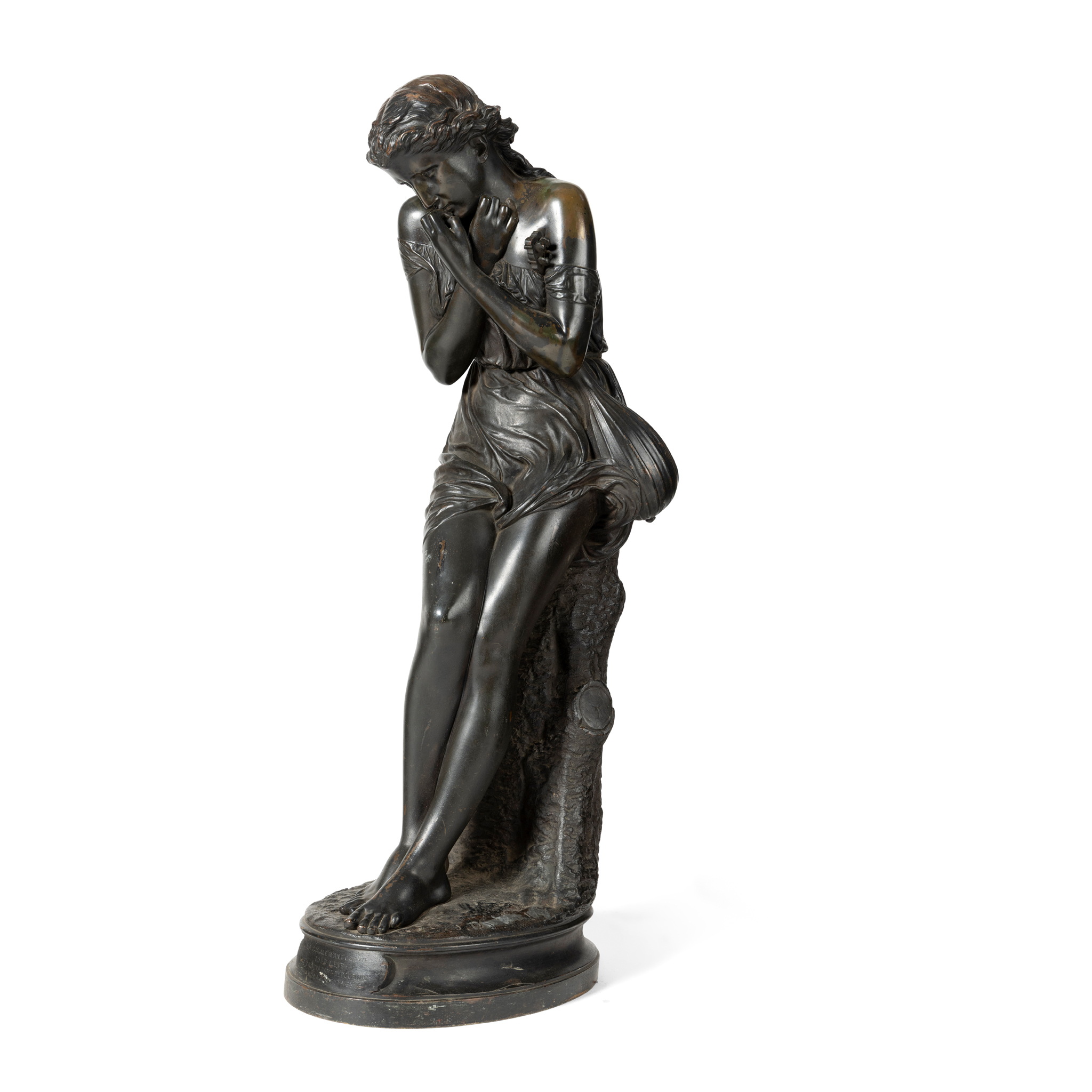 A BRONZE FIGURE OF A MAIDEN, AFTER JEAN JULES CAMBOS (FRENCH 1828 - 1917)