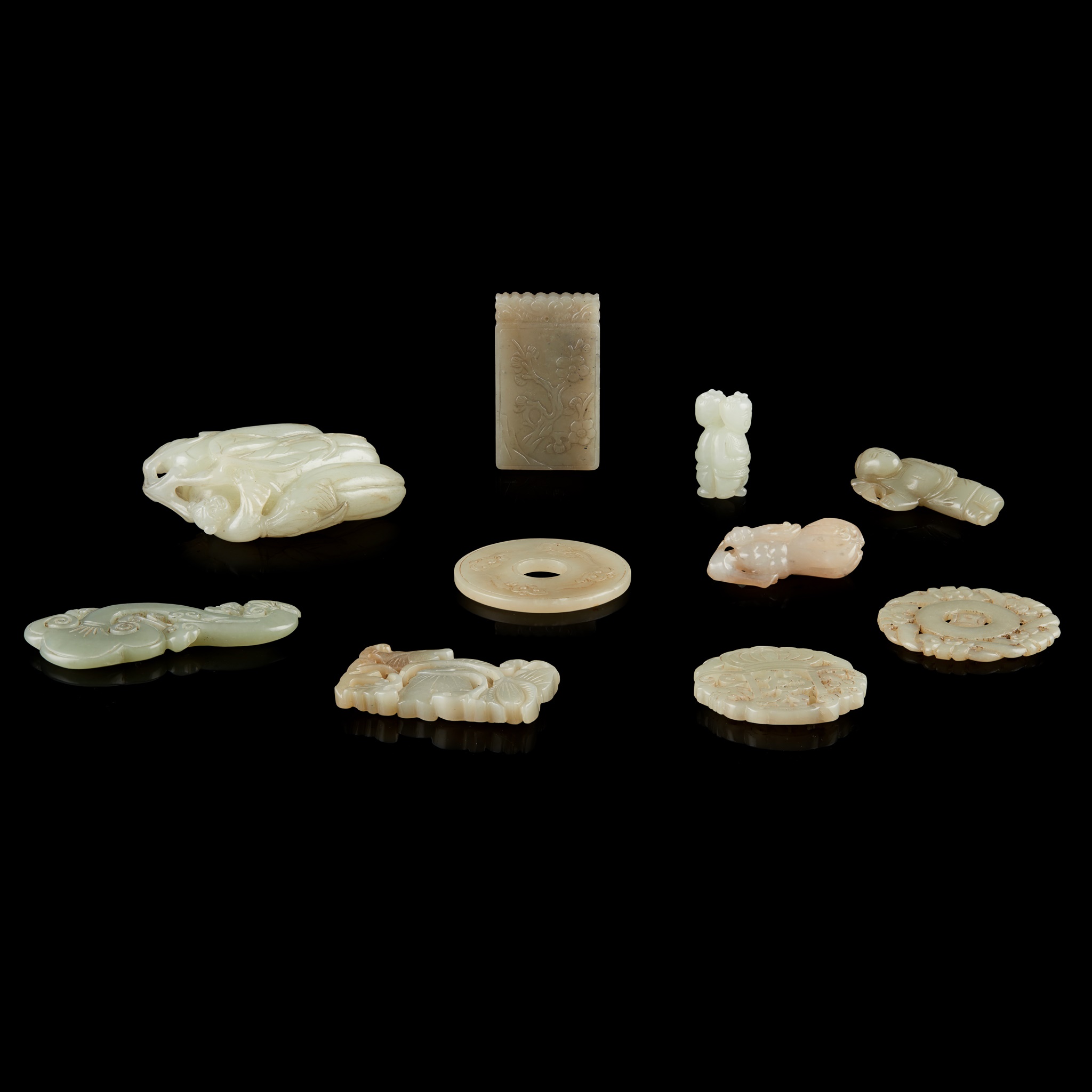 GROUP OF TEN JADE CARVINGS