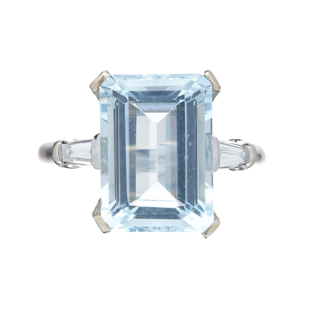 An aquamarine and diamond set cocktail ring