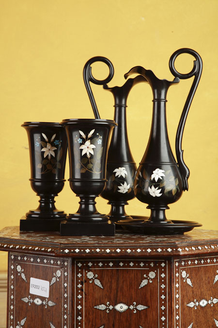 A pair of 19th century Derbyshire specimen marble urns