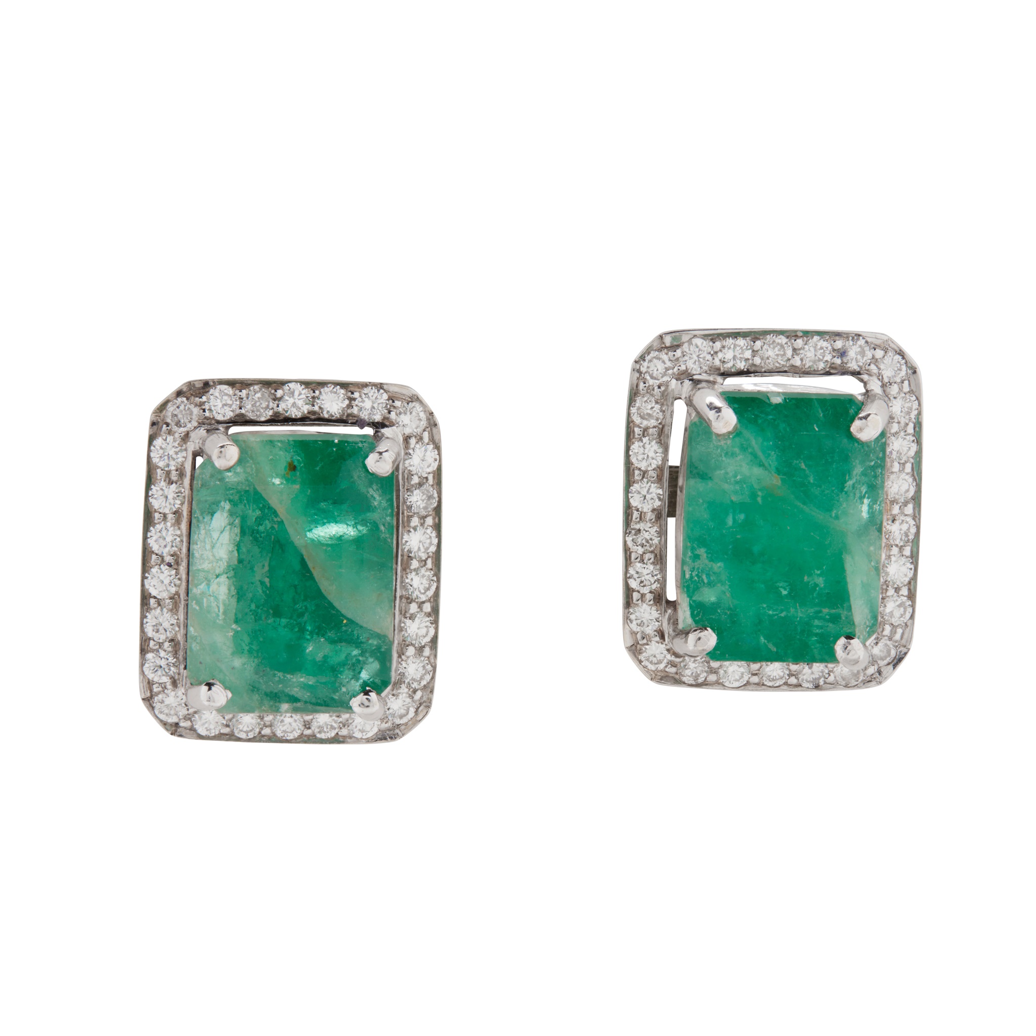 A pair of emerald and diamond earrings
