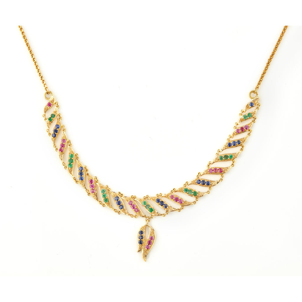 A ruby, sapphire and emerald necklace