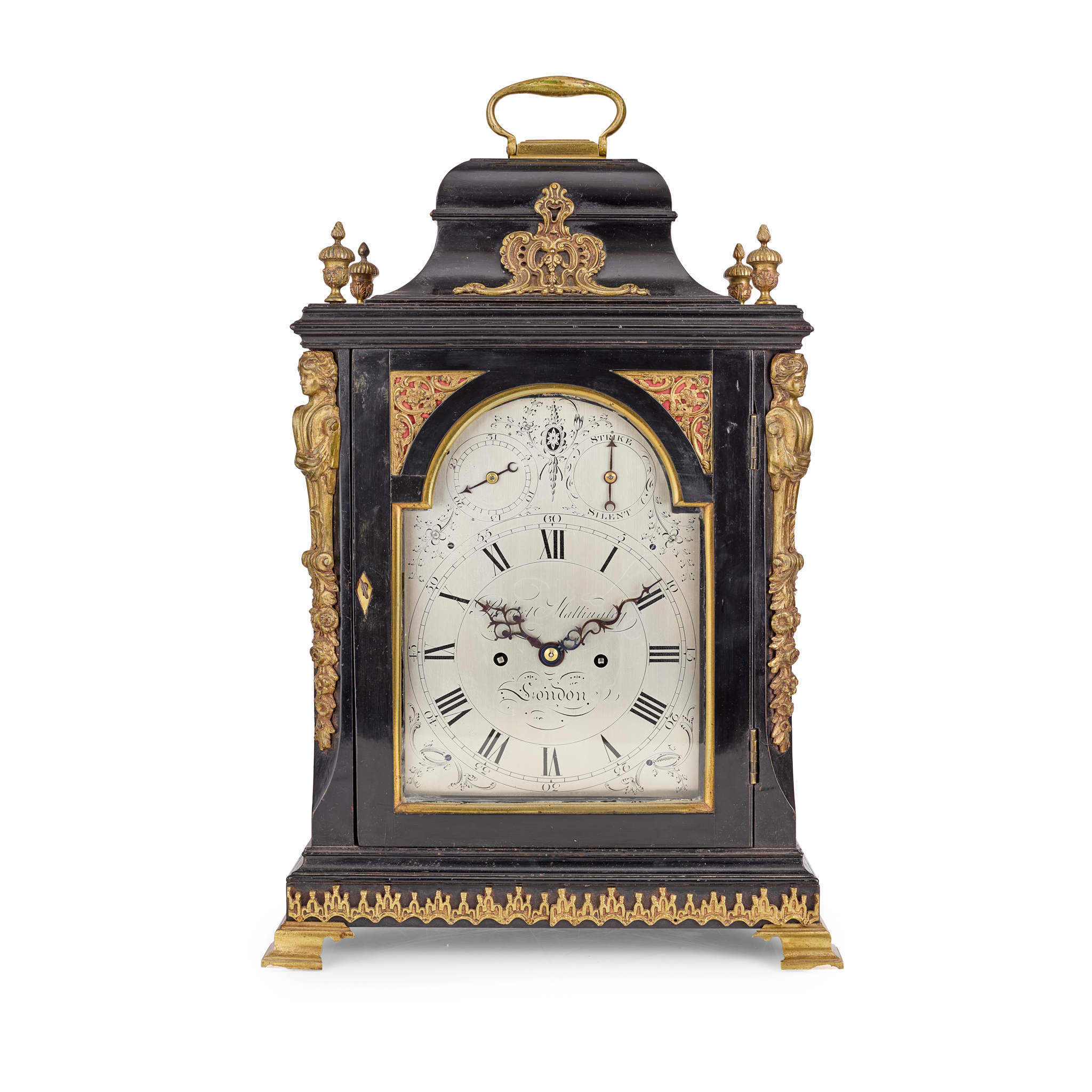 GEORGE III EBONISED AND GILT METAL MOUNTED REPEATING BRACKET CLOCK, ROBERT MATTINGLEY, LONDON