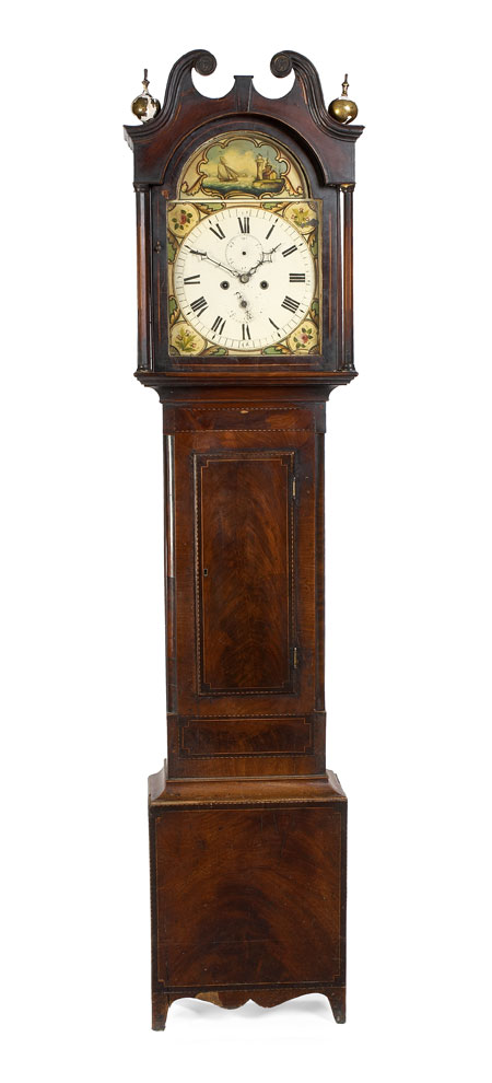An early 19th century mahogany and line inlaid longcase clock