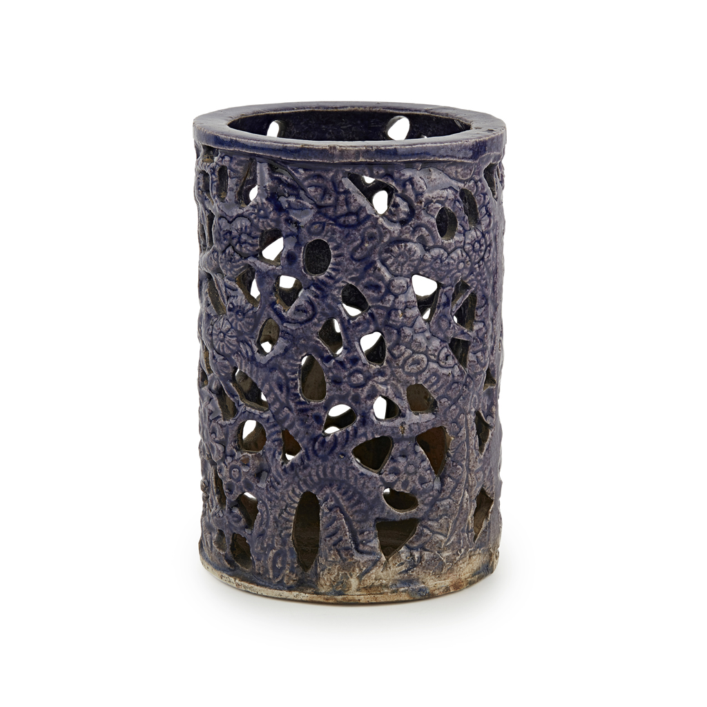 AUBERGINE GLAZED RETICULATED BRUSHPOT