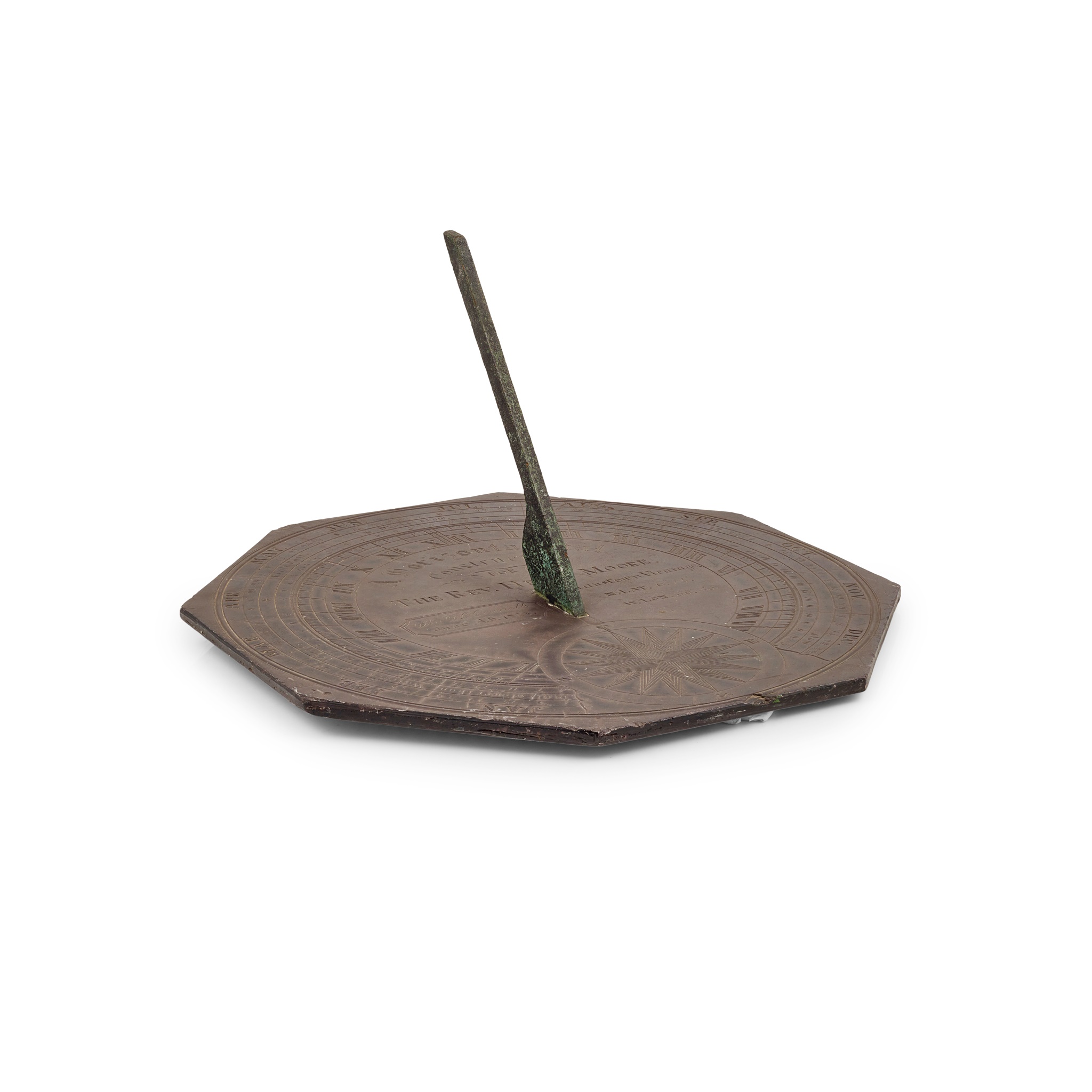 IRISH CARVED SLATE AND BRONZE SUNDIAL