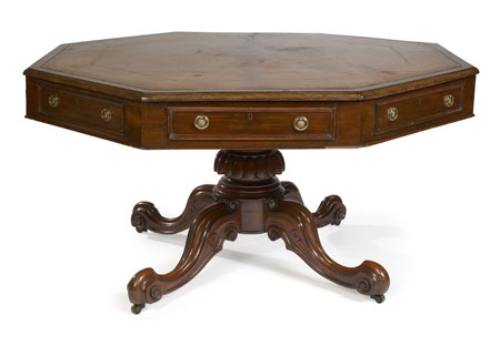 A Victorian period mahogany drum library table