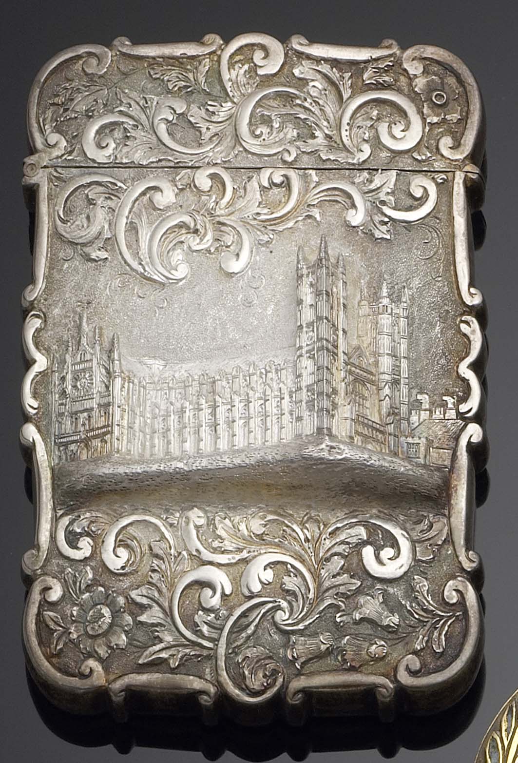 A Victorian 'castle top' card case,