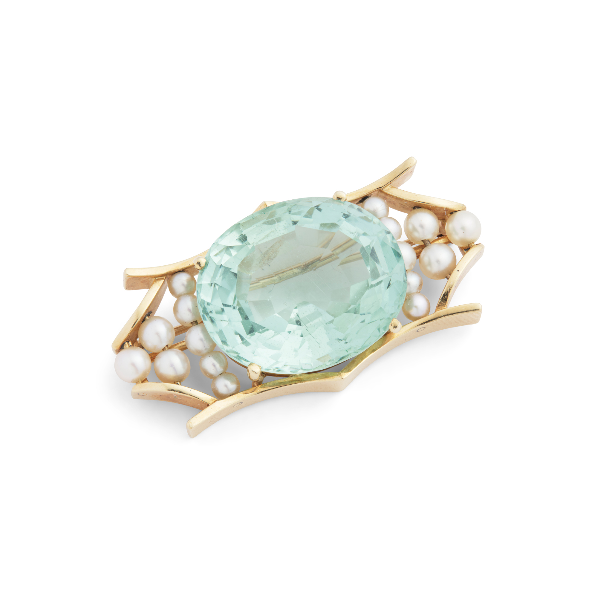 Birks: An aquamarine and cultured pearl brooch