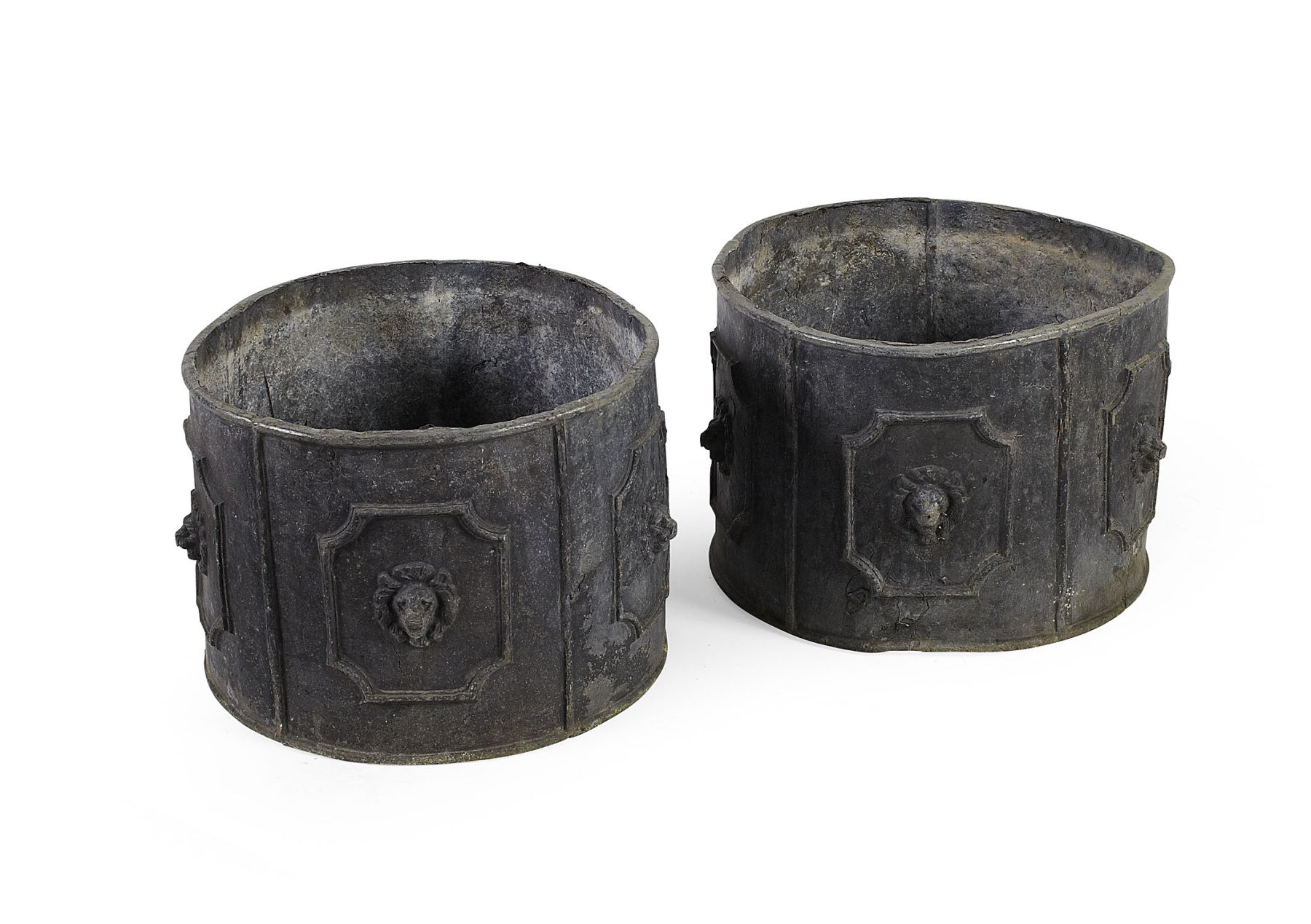 PAIR OF CAST LEAD GARDEN URNS