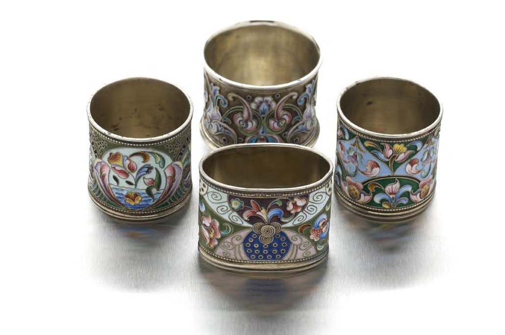 A group of four Russian silver napkin rings,