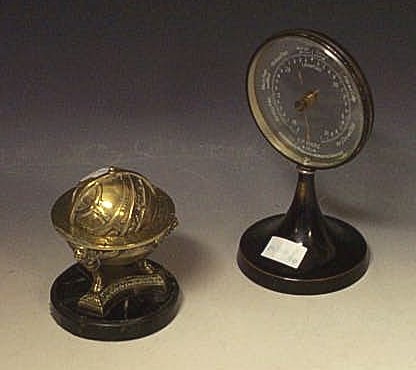 A brass inkwell, formed as a globe,